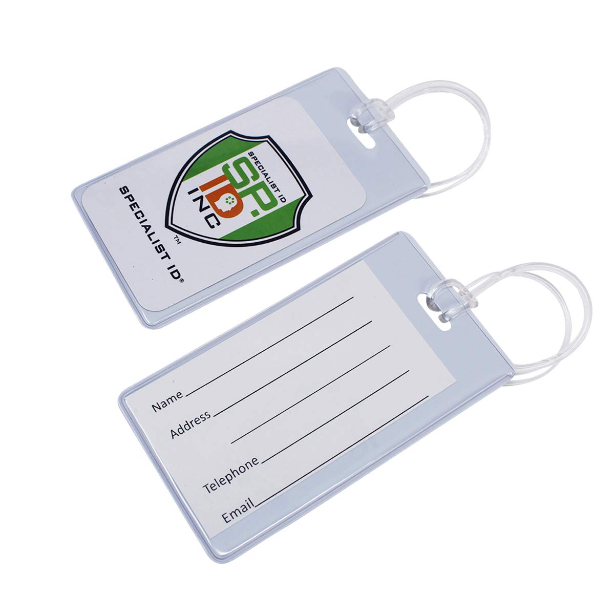 25 Pack Bright Backpack ID Luggage Tags - Durable School Name Badge Holders for Students - Business Card Size with Clear Window - Perfect for Backpacks, Lunchboxes & Travel Bags (White)