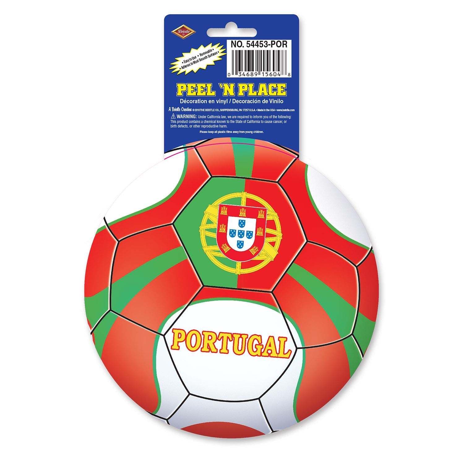 12-Piece Beistle Soccer Party Peel 'N Place Clings - Portugal Flag Design - Perfect for World Cup Decorations, Birthday Parties & Sports Themed Events