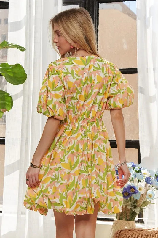 Elegant Puff Sleeve Floral Mini Dress for Women | Summer Party Cocktail Dress | Perfect for Weddings, Dates & Special Occasions
