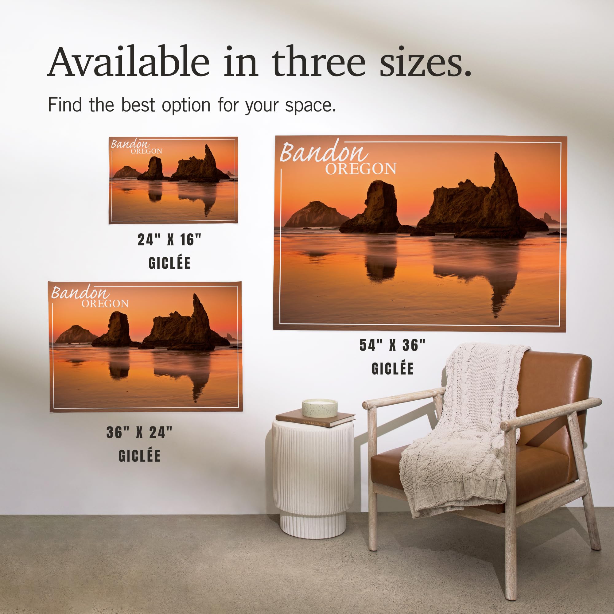 Lantern Press 16x24 Inch Giclee Art Print - Bandon Oregon Sunset Wall Decor - Premium Canvas Painting for Living Room, Bedroom & Office