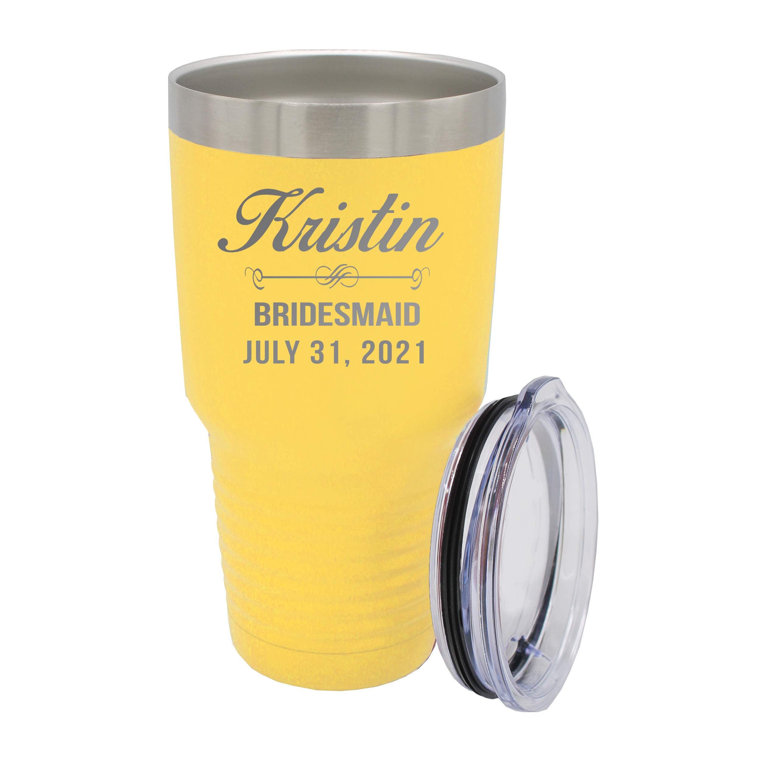 Personalized Monogrammed Stainless Steel Insulated Travel Tumbler 30oz - Custom Bridesmaid Gift for Wedding, Bachelorette Party, Bride & Maid of Honor - Perfect for Coffee, Tea & Cold Drinks On-The-Go (Yellow)