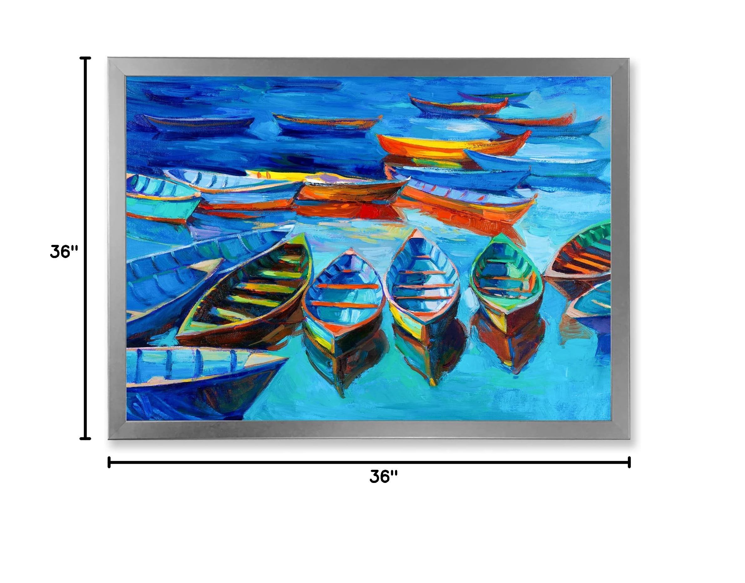 DesignQ Little Boats Waiting In The Harbor Nautical Coastal Framed Wall Art - Perfect for Beach House Decor, Living Room & Office Wall Art