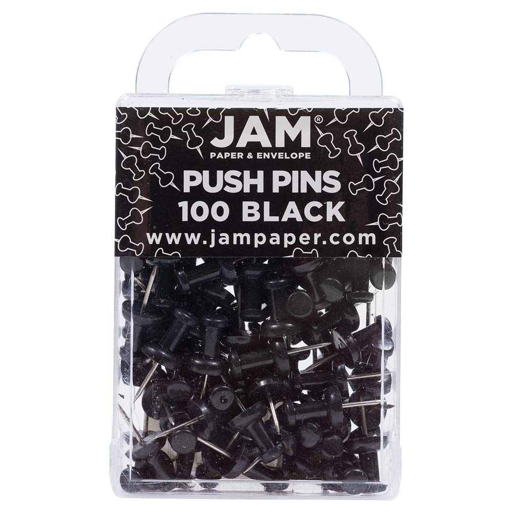 Colorful Push Pins - 100 Pack Black Push Pins for Bulletin Boards, Office & Home Organization - JAM PAPER
