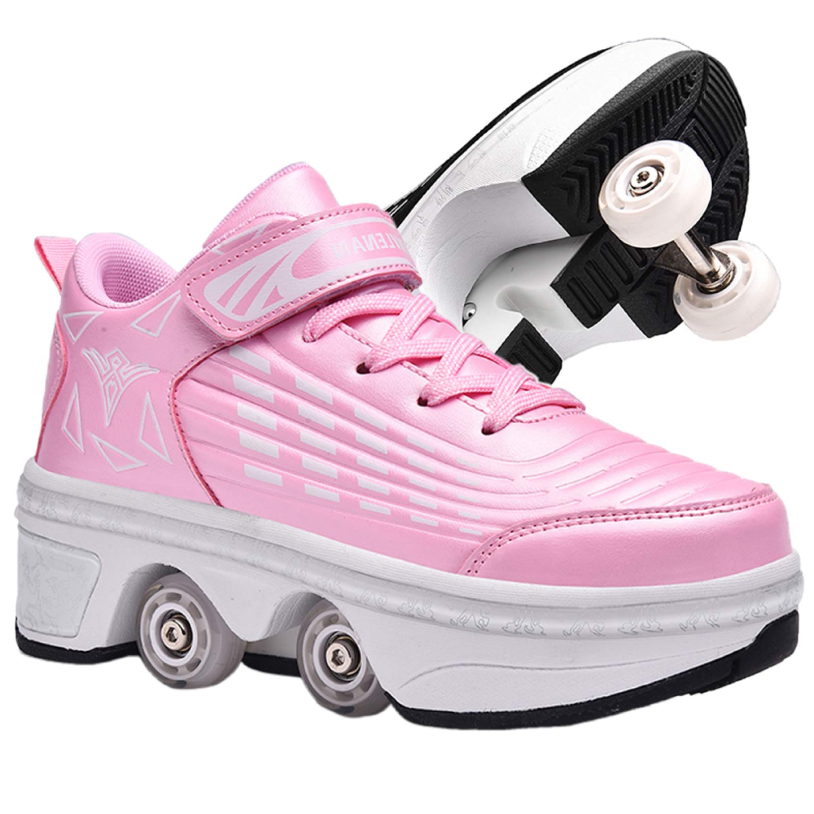 Retractable Roller Skates for Girls & Boys - Kick Out Wheels, Quad Skating Shoes for Outdoor Sports (Pink, EU38) - Perfect for Skate Parks, Playgrounds & Fun Family Activities