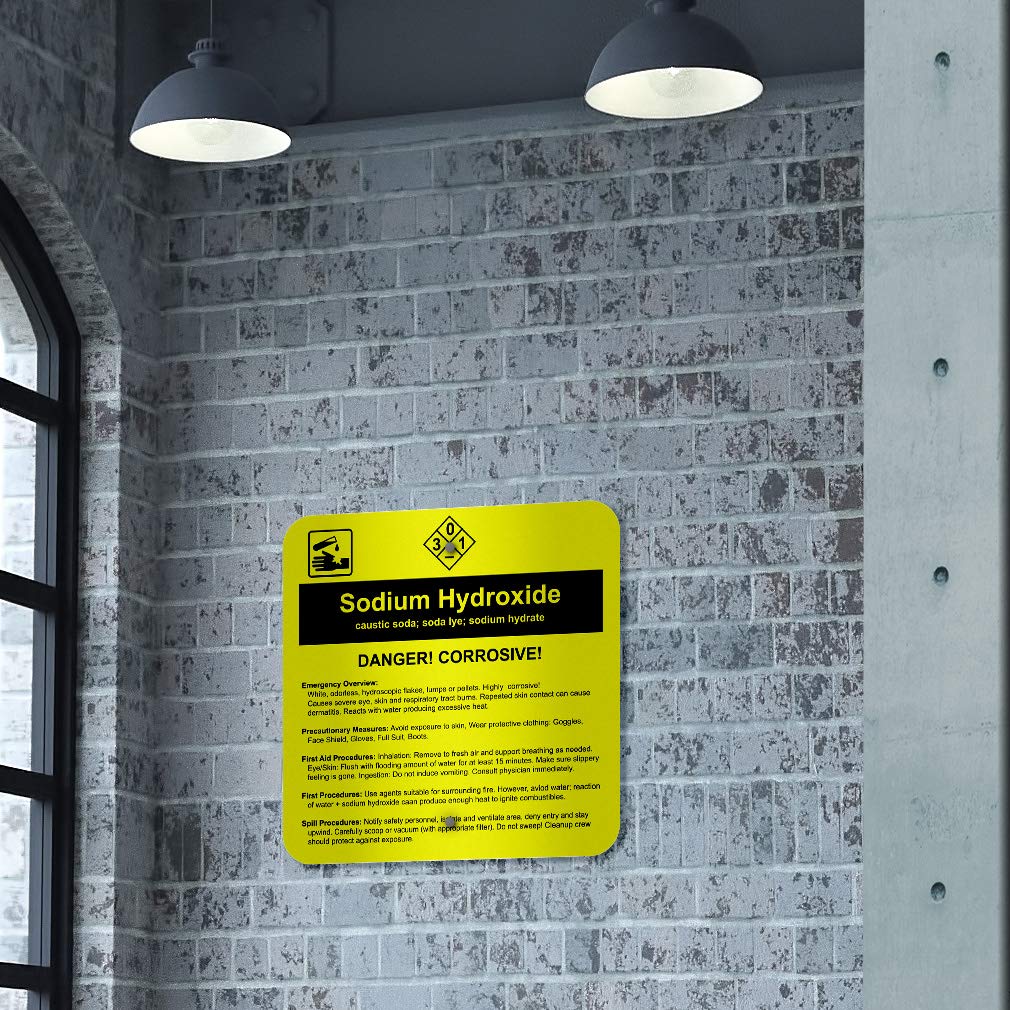 12x12 Inches Aluminum Square Metal Sign - Sodium Hydroxide Caustic Soda Hazard Warning - Weatherproof Chemical Labels for Industrial & Street Safety - Perfect for Laboratories, Factories & Construction Sites