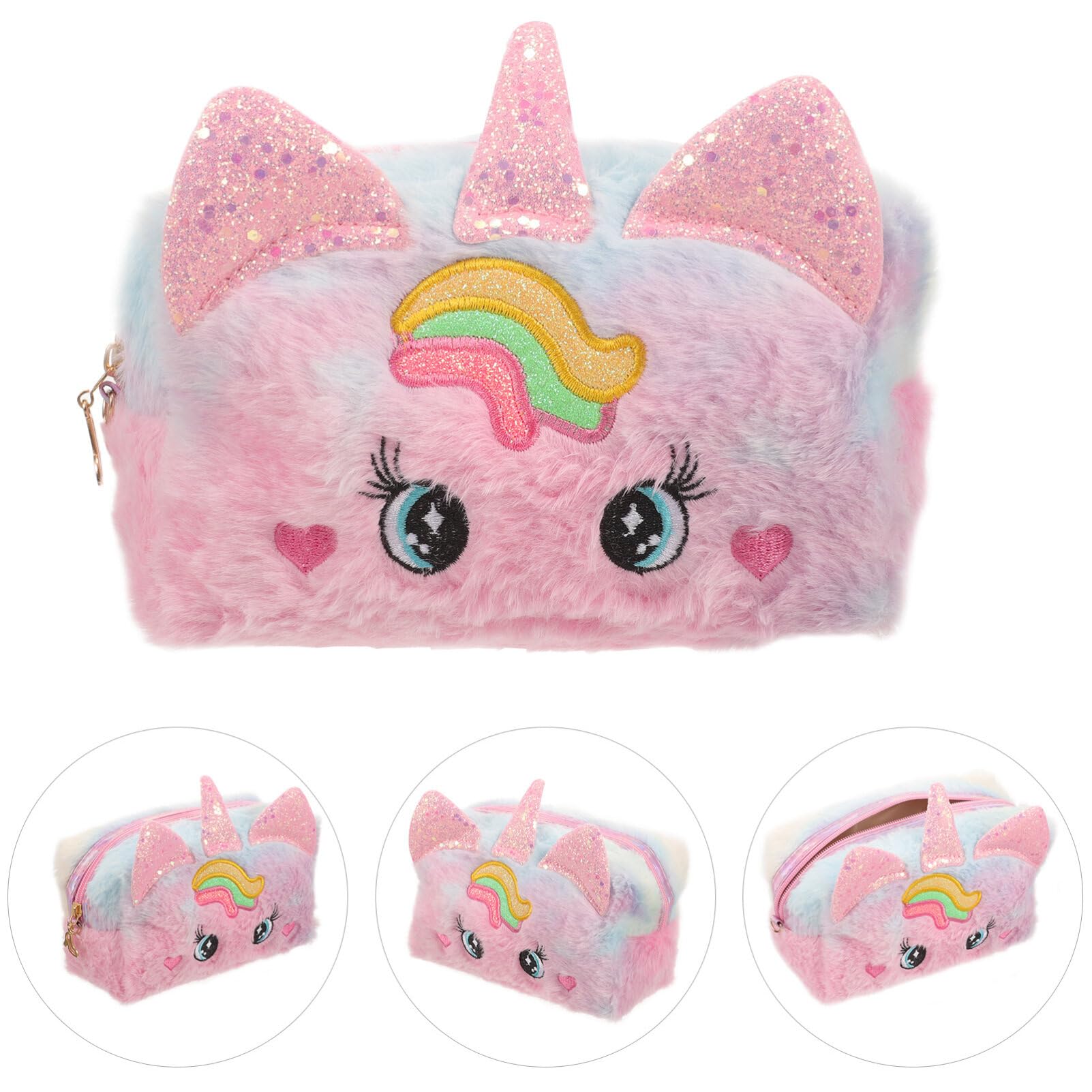 **Soft Plush Unicorn Makeup Bag for Women & Girls – Cute Fuzzy Cosmetic Pouch, Travel Toiletry Bag, Pen Case – Perfect for School, Travel, and Gift Ideas**
