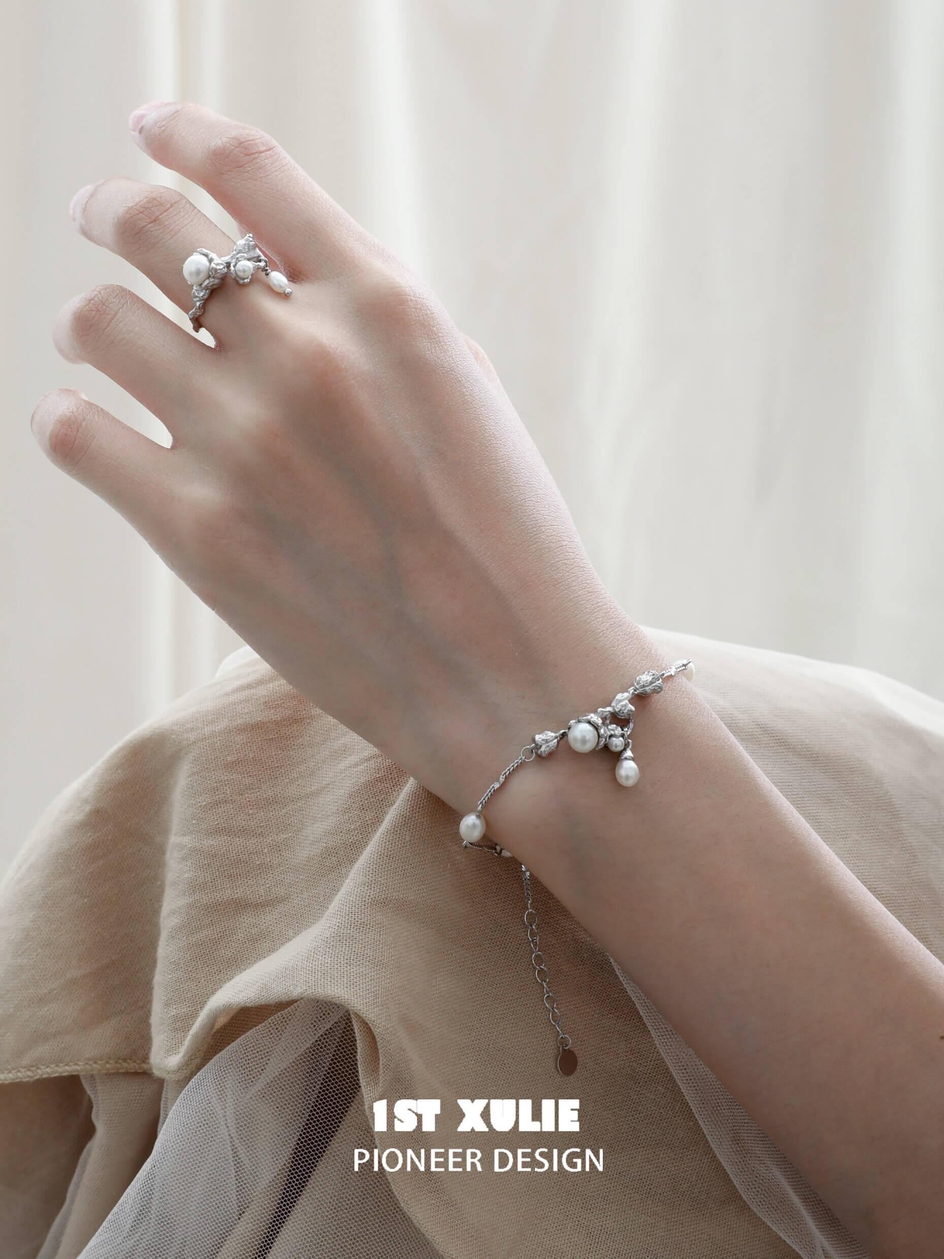 Tears of Mermaid S925 Sterling Silver Tulip Pearl Ring for Women - Elegant Floral Pearl Jewelry Gift for Birthday, Anniversary & Valentine's Day