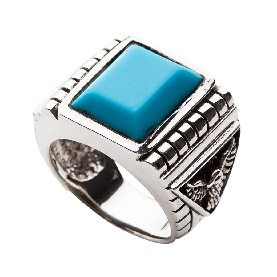 Authentic Turquoise Eagle Sterling Silver Ring for Men - Handcrafted Native American Jewelry for Gifts, Weddings & Special Occasions