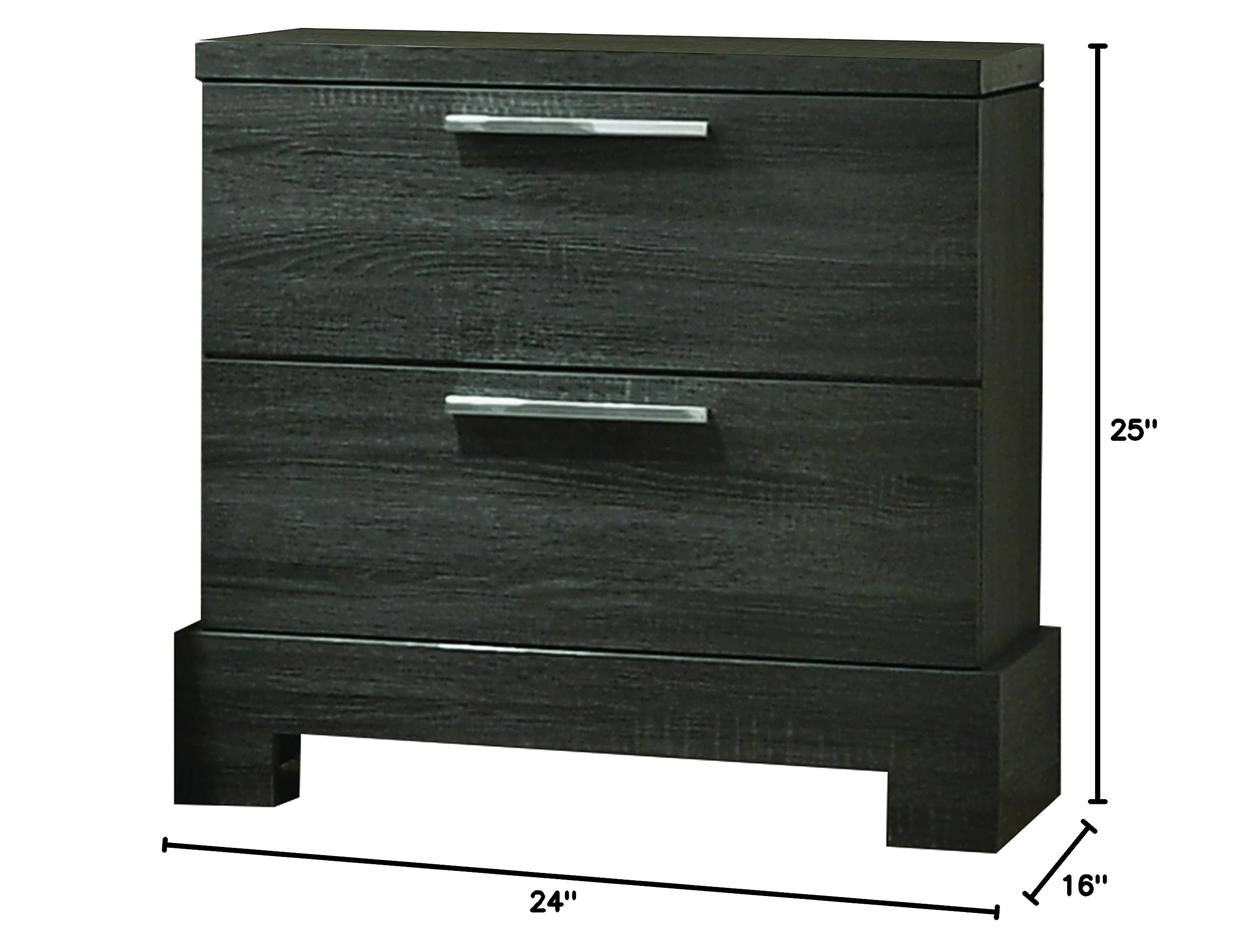 Benjara 2 Drawer Wooden Nightstand with Bar Pulls & Panel Support - Gray Finish for Bedroom, Living Room & Office Furniture