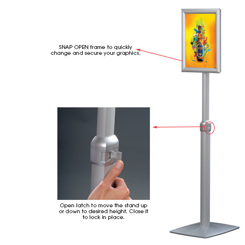 Adjustable Pedestal Floor Stand with Rotating & Tilting Sign Frame - Holds 11