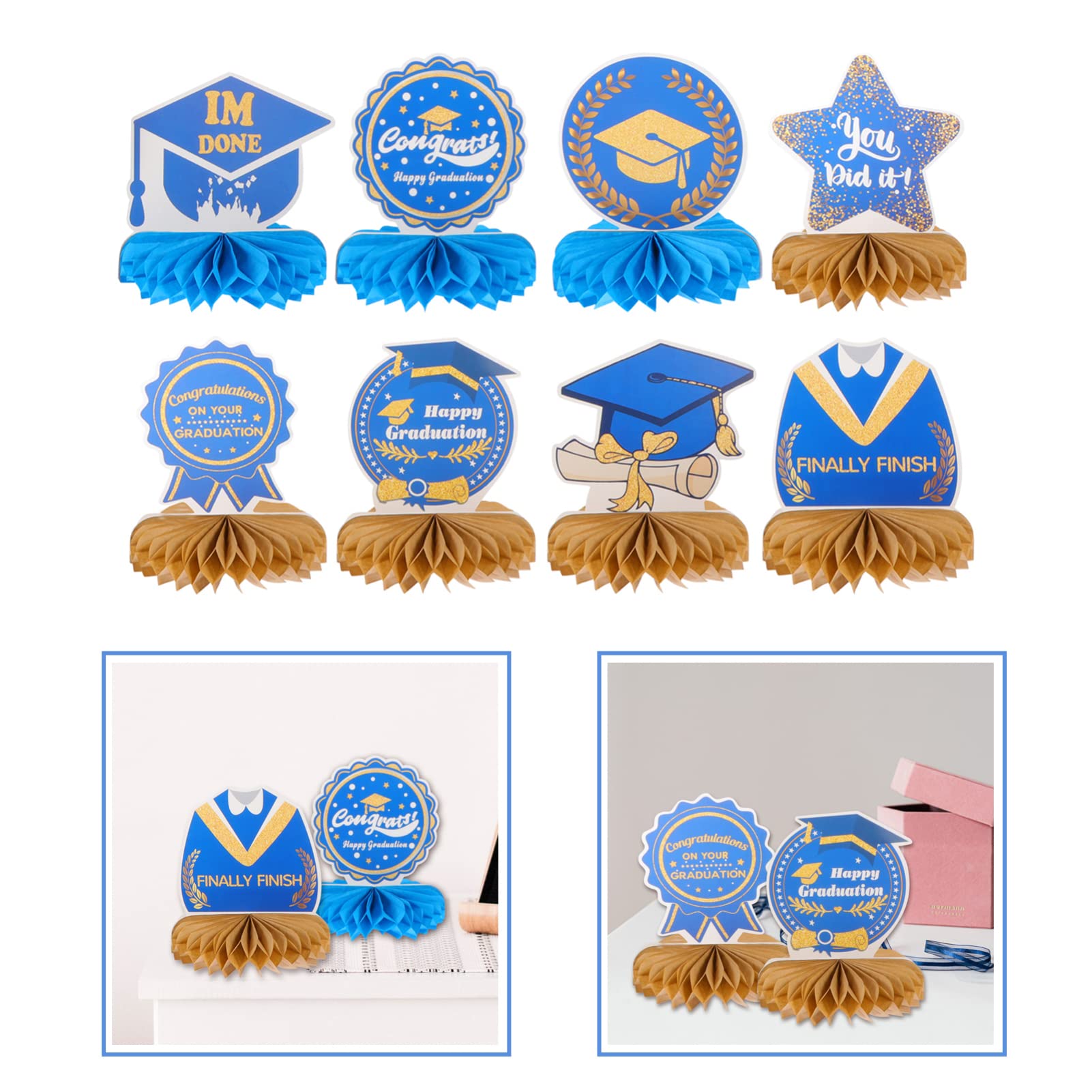VOSAREA Graduation Honeycomb Decor Set - 2022 Graduation Party Garland with Honeycomb Balls, Paper Graduation Hat & Table Decorations for Graduation Party, Dining Table & Home Celebration