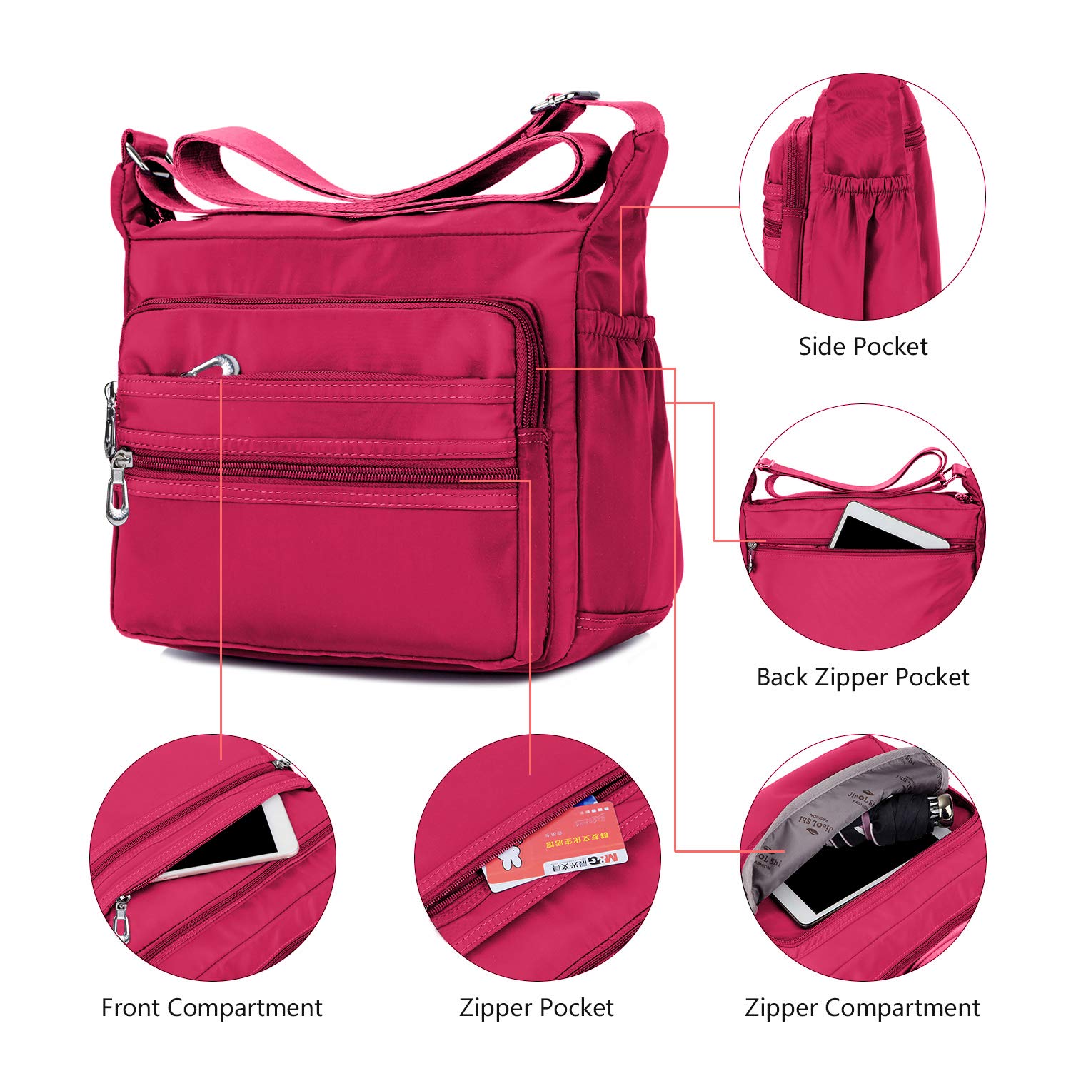 Waterproof Crossbody Bag for Women - Lightweight Nylon Messenger Purse with Adjustable Strap for Travel, Work & Everyday Use
