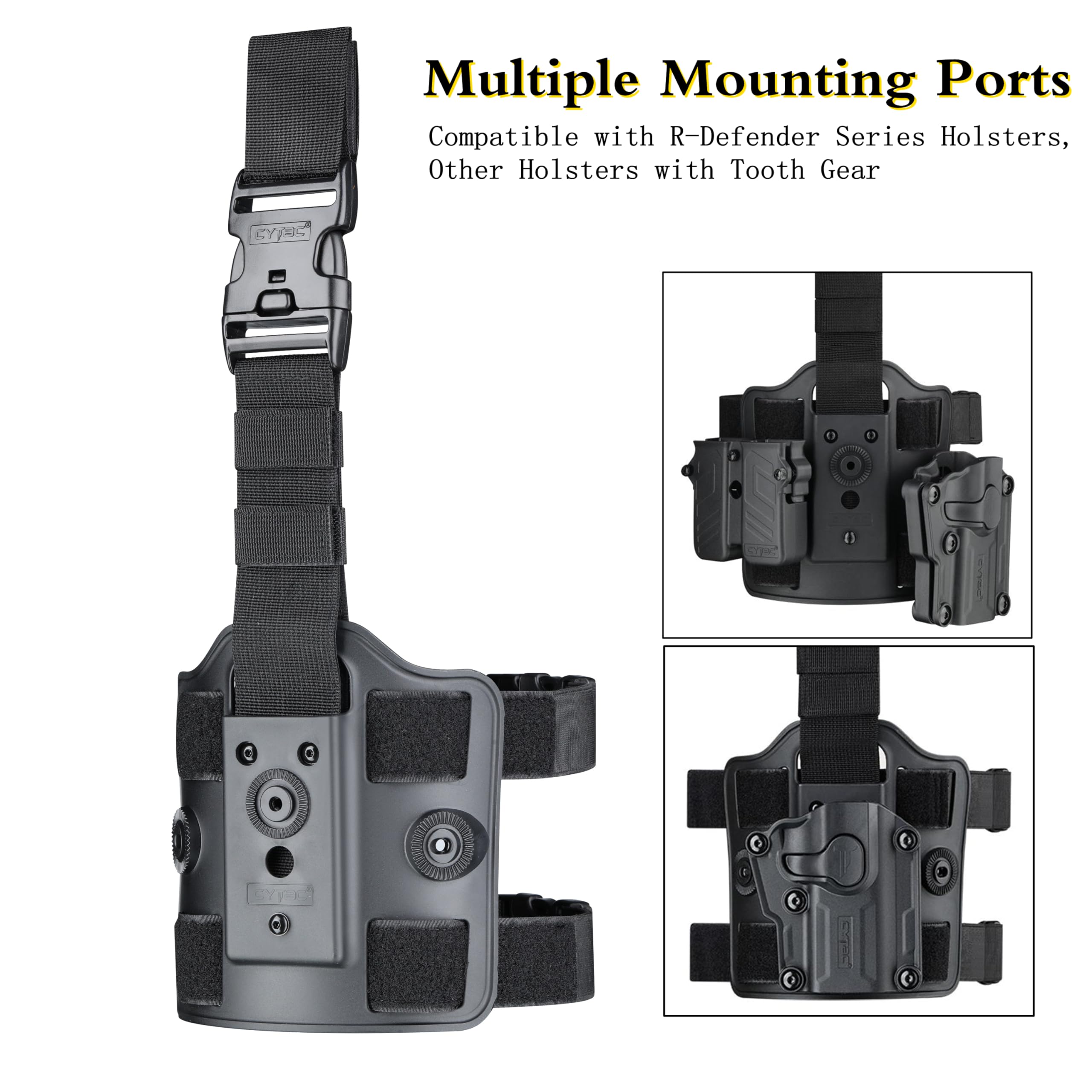 CYTAC 360° Adjustable Tactical Holster Attachment for R-Defender - Compatible with Belt Clip, MOLLE, Belt Loop, Drop Leg & Shoulder Harness (Includes 2 Drop Leg Platforms) - Perfect for Military, Law Enforcement & Airsoft Training