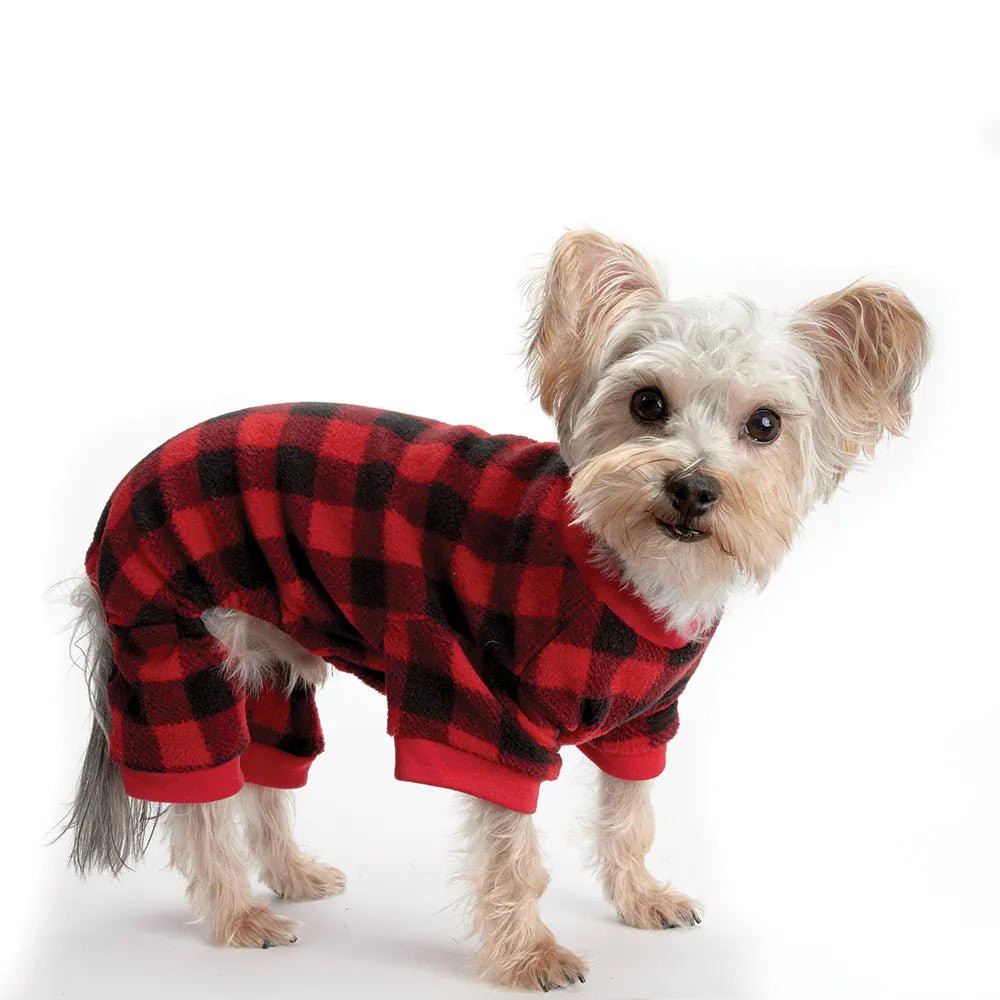 Cozy Buffalo Check Dog Pajamas for Small & Medium Breeds - Soft Plaid Pet PJs for Winter Nights & Indoor Lounging