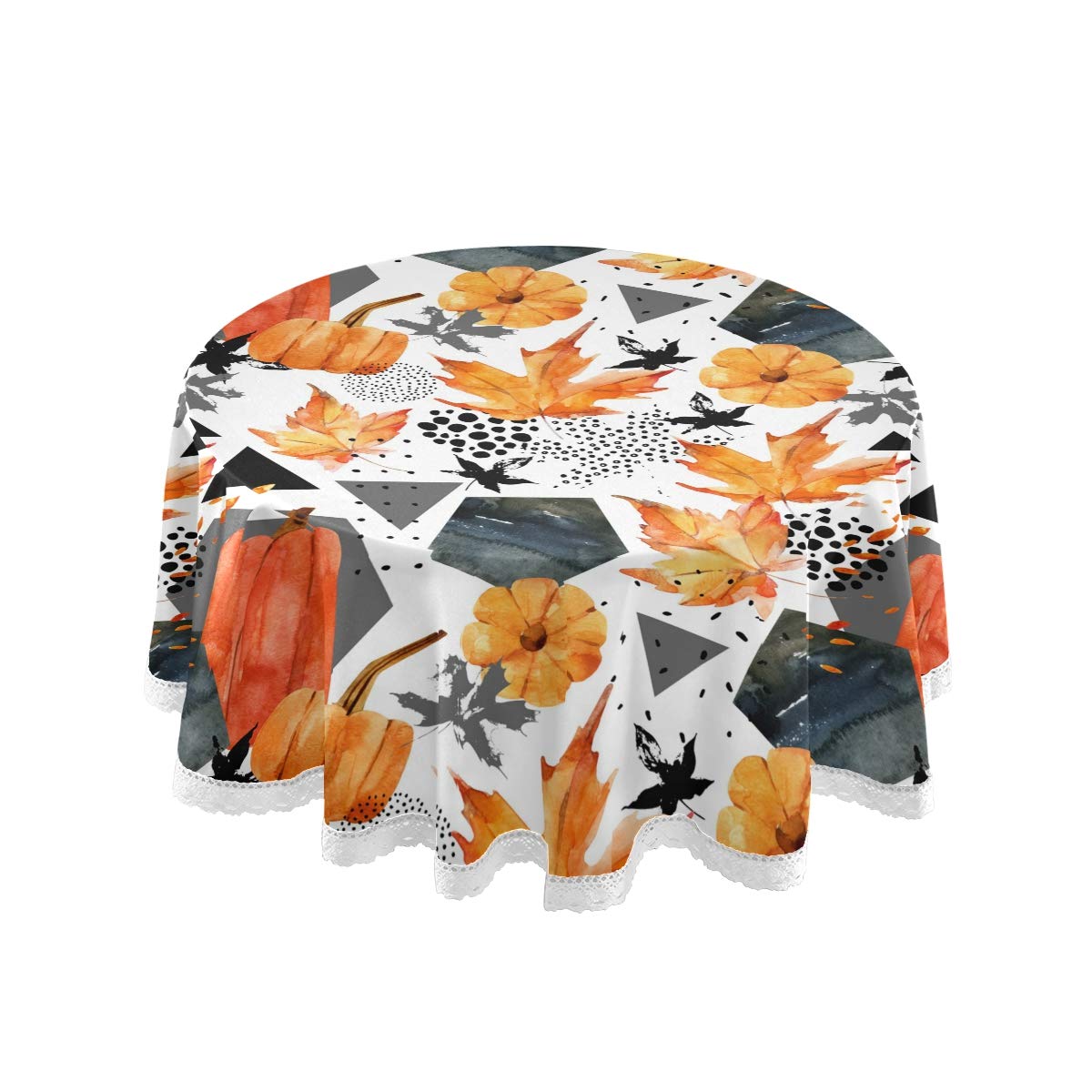 Waterproof Non-Slip Maple Leaf Pumpkin Tablecloth - 60 Inch Round Thick Table Cover for Dining Room, Fall Parties, Thanksgiving Decor, and Autumn Home Decor