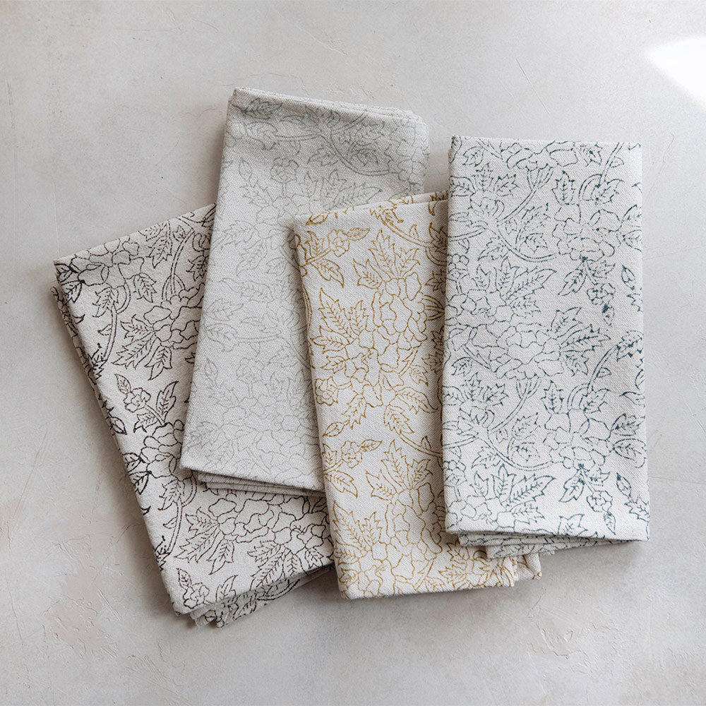Hand Block Printed Botanical Cotton Napkins - Eco-Friendly Table Linens for Dining, Parties & Home Decor