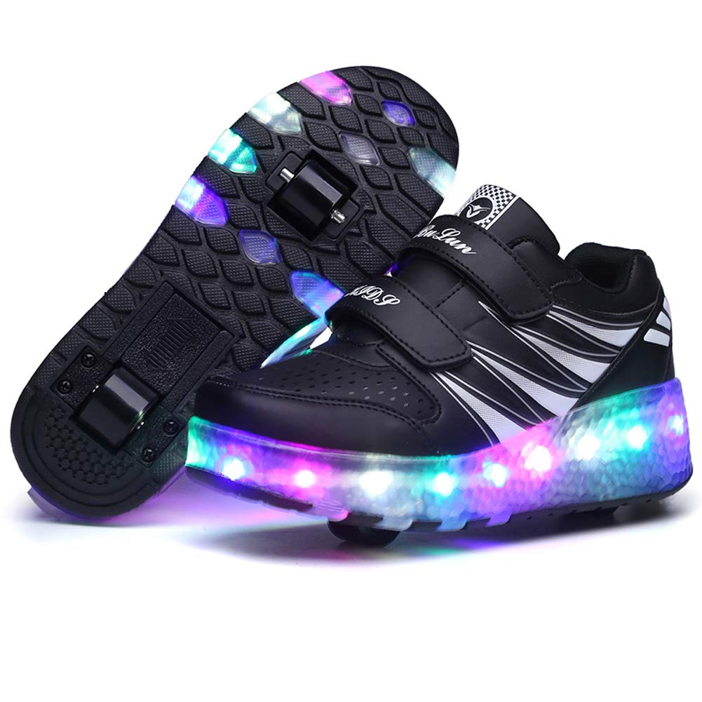 LED Light Up Shoes for Kids - Boys Girls Glow Sneakers with 2 Wheels Roller Skates | Outdoor Play, Sports & Night Running