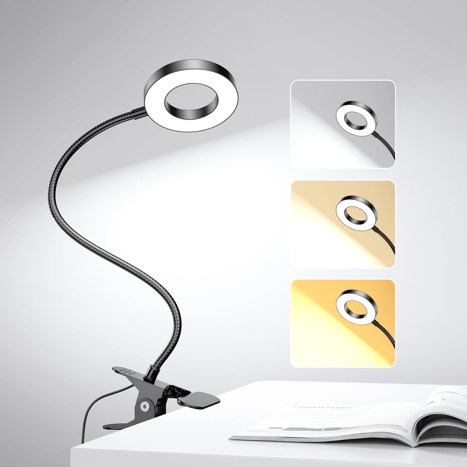 LED Desk Lamp with 3 Color Modes & 10 Brightness Levels - 360° Adjustable Gooseneck Clip-On Light, Eye Protection Study Lamp for Home Office, Reading, Video Conferencing & Night Work - Includes Video Tutorials