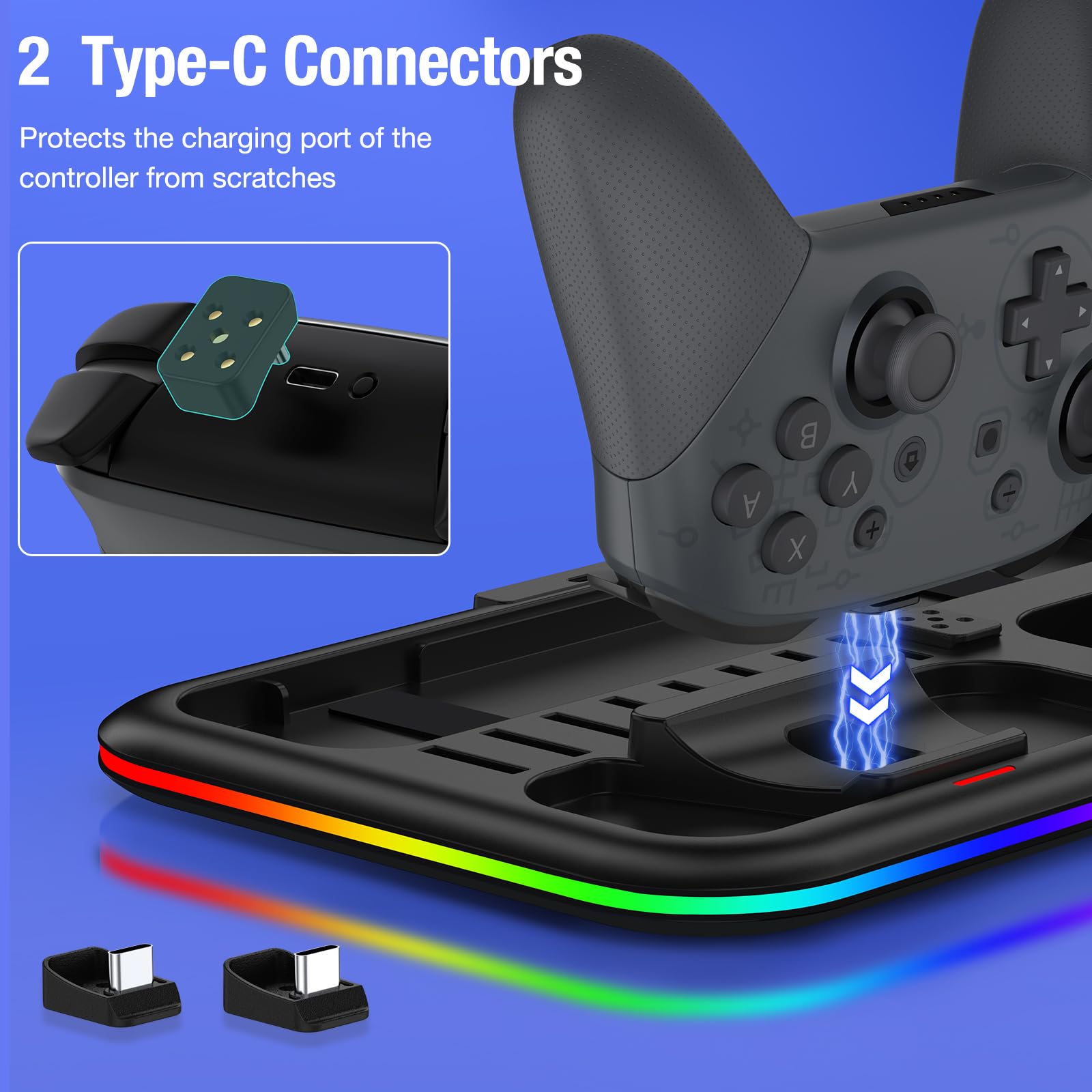 RGB Charging Dock for Nintendo Switch/Switch Lite/OLED - Fast Charging Stand with 8 Game Card Slots & Pro Controller/Joy-Con Holder | Perfect for Gaming Setup, Travel & Multiplayer Sessions