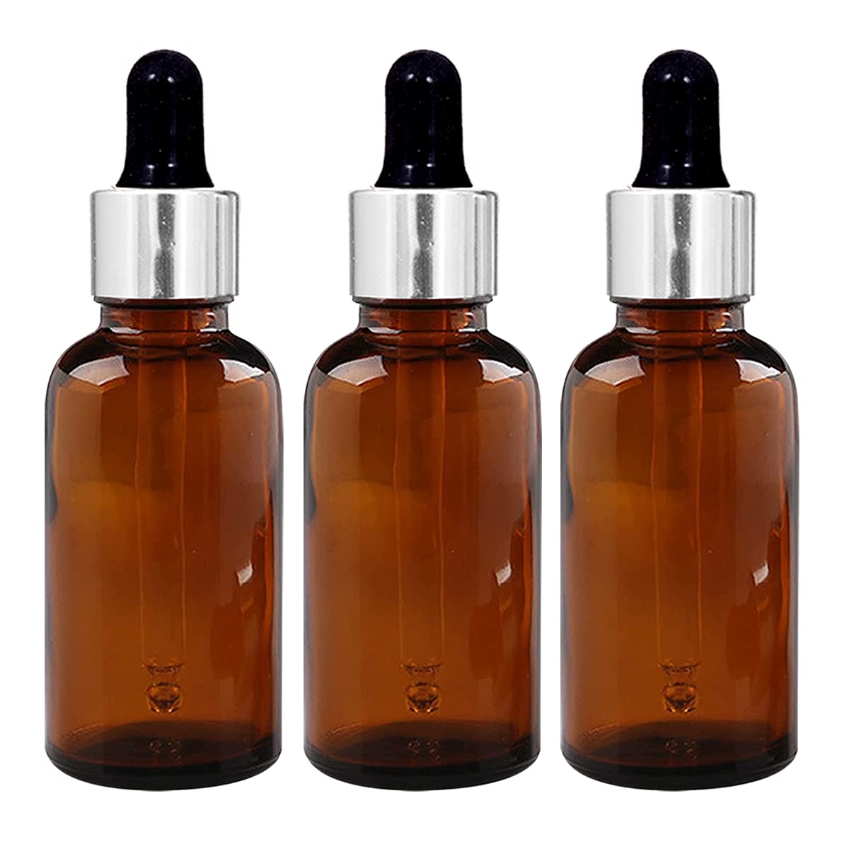 30ml Amber Glass Dropper Bottles with Silver Cap & Black Teat - 3 Pack Refillable Essential Oil Bottles for DIY Perfumes, Aromatherapy Blends, Travel & Home Use