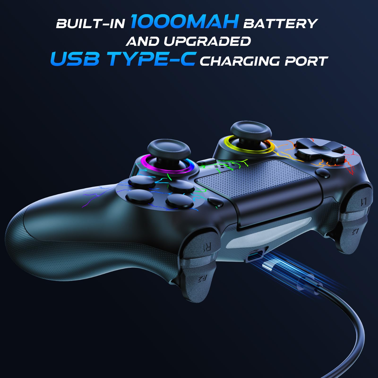 PS4 Wireless Controller 2-Pack - RGB LED, Hall Effect Joystick, Dual Vibration for Gaming on PS4/Slim/Pro/PC