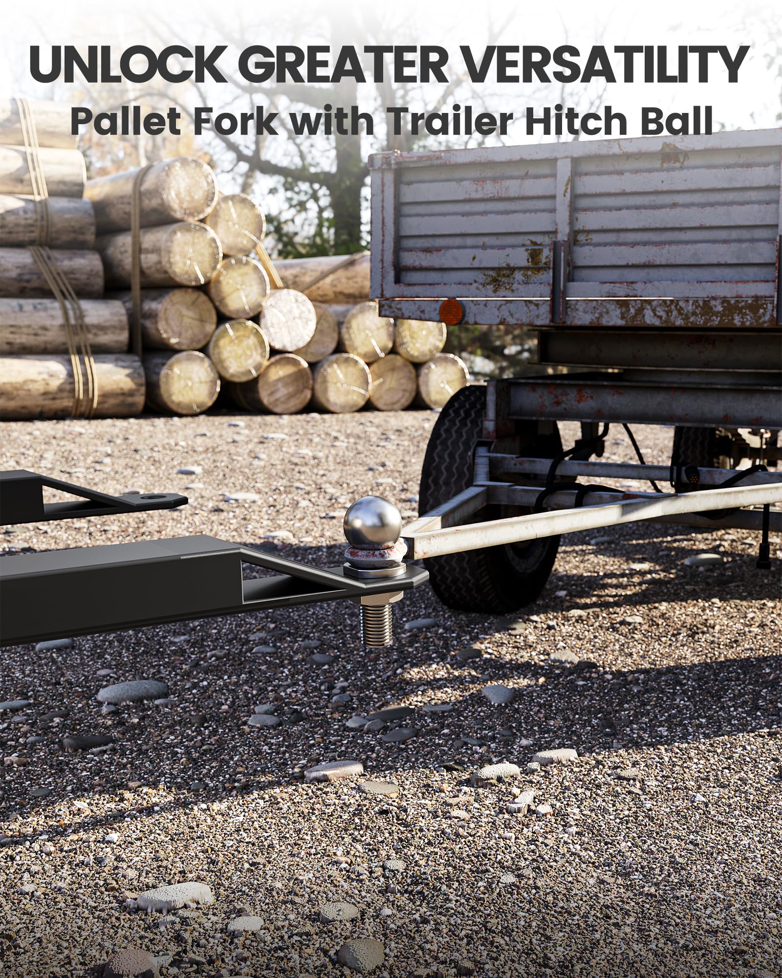 Heavy Duty Pallet Forks 2600 LBS Capacity with Trailer Hitch Ball - Q235 Steel Tractor Attachments for Farming, Warehouse & Construction Equipment - Perfect for Lifting, Moving Pallets and Material Handling