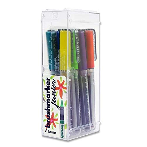 Karin Brushmarker Junior 11-Piece Set with 1 Blender Pen - Premium Watercolor Brush Markers for Kids Art, Calligraphy & Coloring Books | Ideal for School Projects, DIY Crafts & Hand Lettering