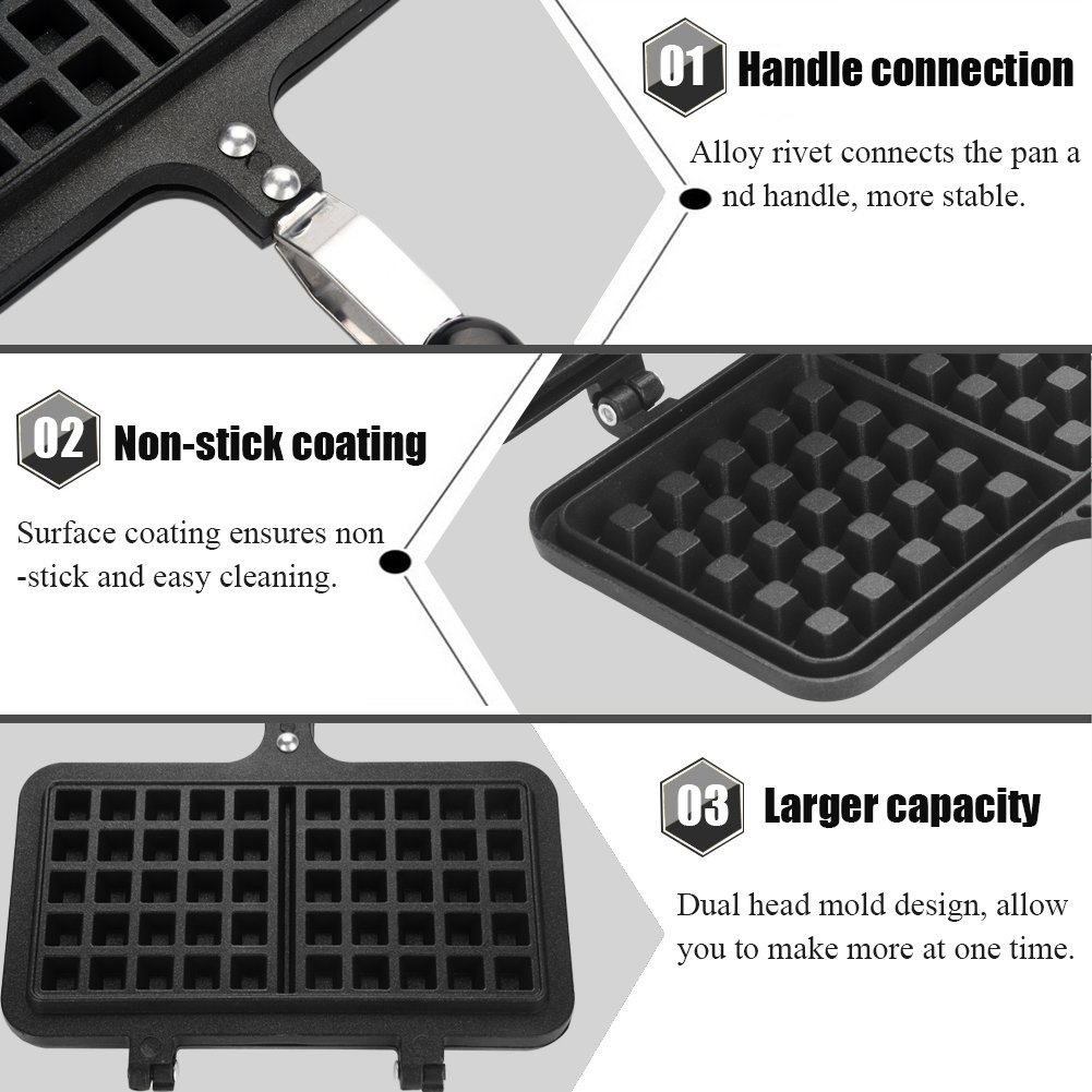 Non-Stick Dual Head Waffle Maker Pan - Gas Press Plate for Homemade Belgian Waffles - Perfect for Breakfast, Brunch & Family Gatherings - Household Kitchen Baking Tool