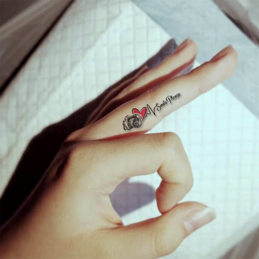 Waterproof Temporary Tattoo for Men & Women - 'Camera Smile Please' Design - Long Lasting Body Art for Parties, Festivals & Photo Shoots