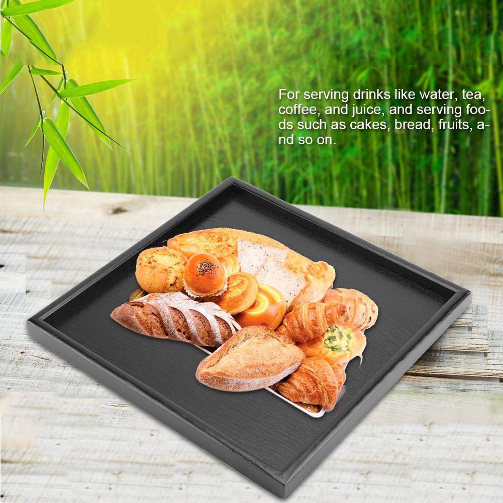 Solid Wood Rectangle Serving Tray - Black Wooden Coffee Table Tray for Food, Tea, Snacks & Meals | Perfect for Breakfast, Dinner, Coffee Table & Party Serving (30x24cm) - Ideal for Home Decor, Dining & Entertaining