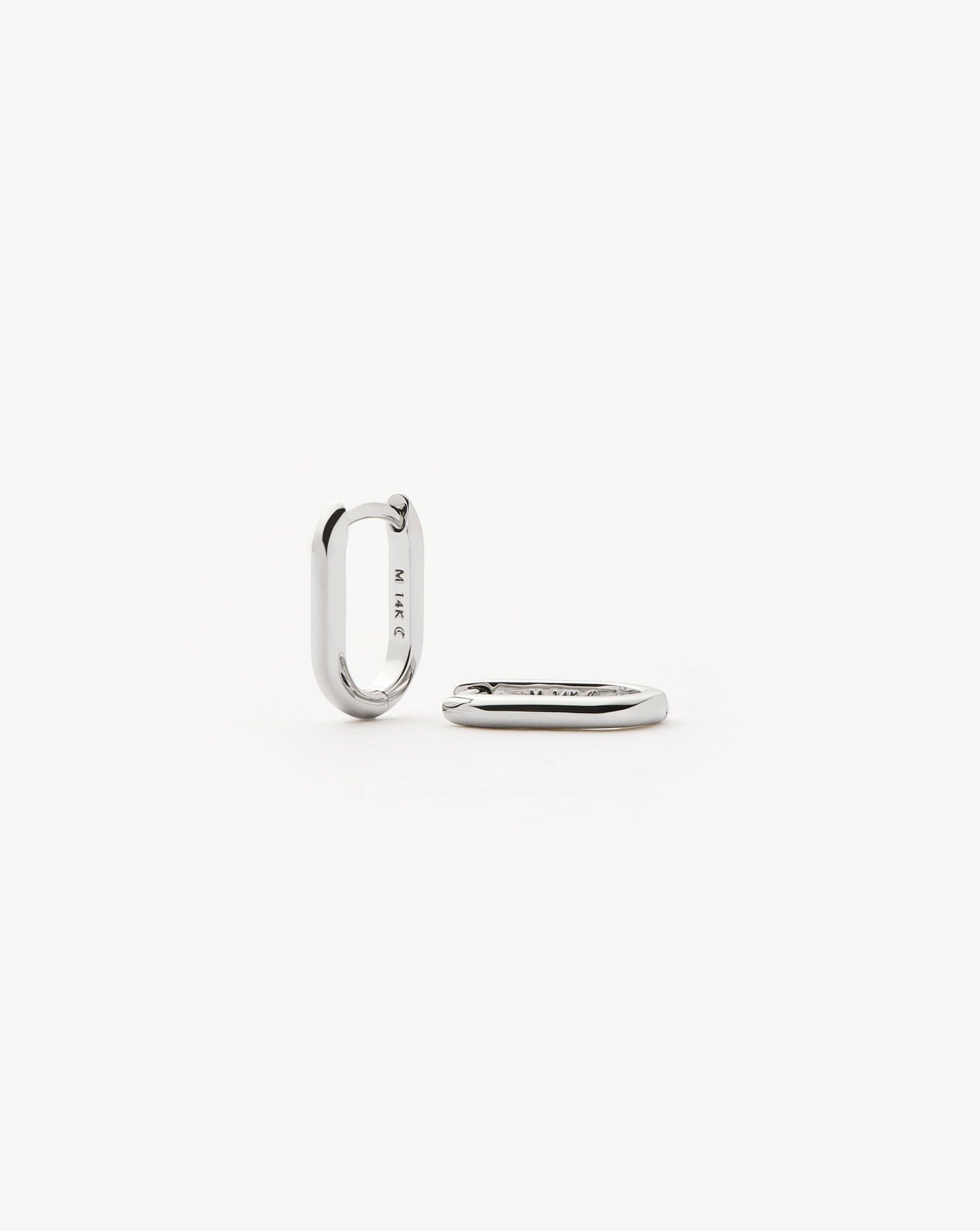 14K Solid White Gold Fine Ovate Mini Hoop Earrings for Women - Elegant Everyday Jewelry for Work, Date Night & Special Occasions