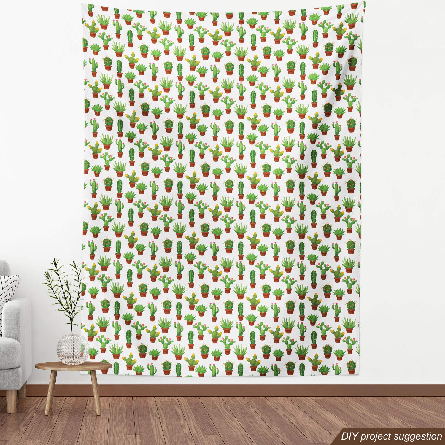 Ambesonne Cactus Print Fabric by The Yard - Abstract Floral Pattern with Vases & Pots, Botany Spring Design - Decorative Upholstery Fabric for Sofa, Curtains & Home Decor (10 Yards, Green Brown Marigold) - Perfect for DIY Projects, Pillow Covers & Table Runners