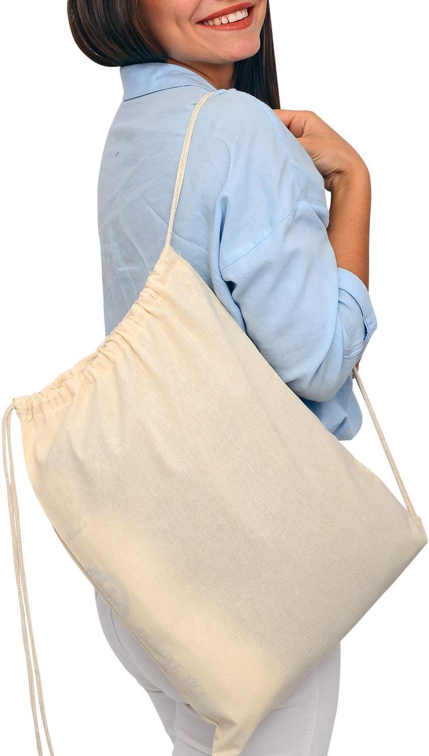 50 Pack Durable Cotton Canvas Drawstring Backpack Bags - 14