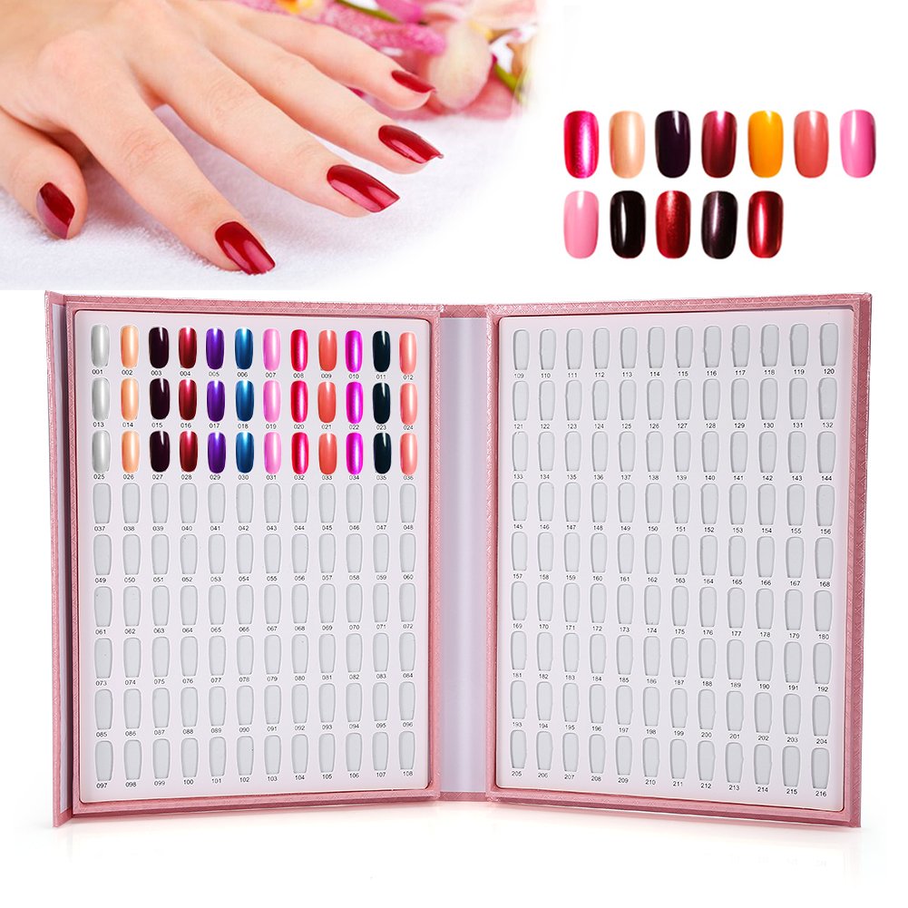 216 Colors Nail Gel Polish Display Book - Professional Nail Color Chart & Design Board for Nail Art Practice, Salon & Home Manicure (Pink) - Perfect for Nail Techs, DIY Enthusiasts & Beauty Salons