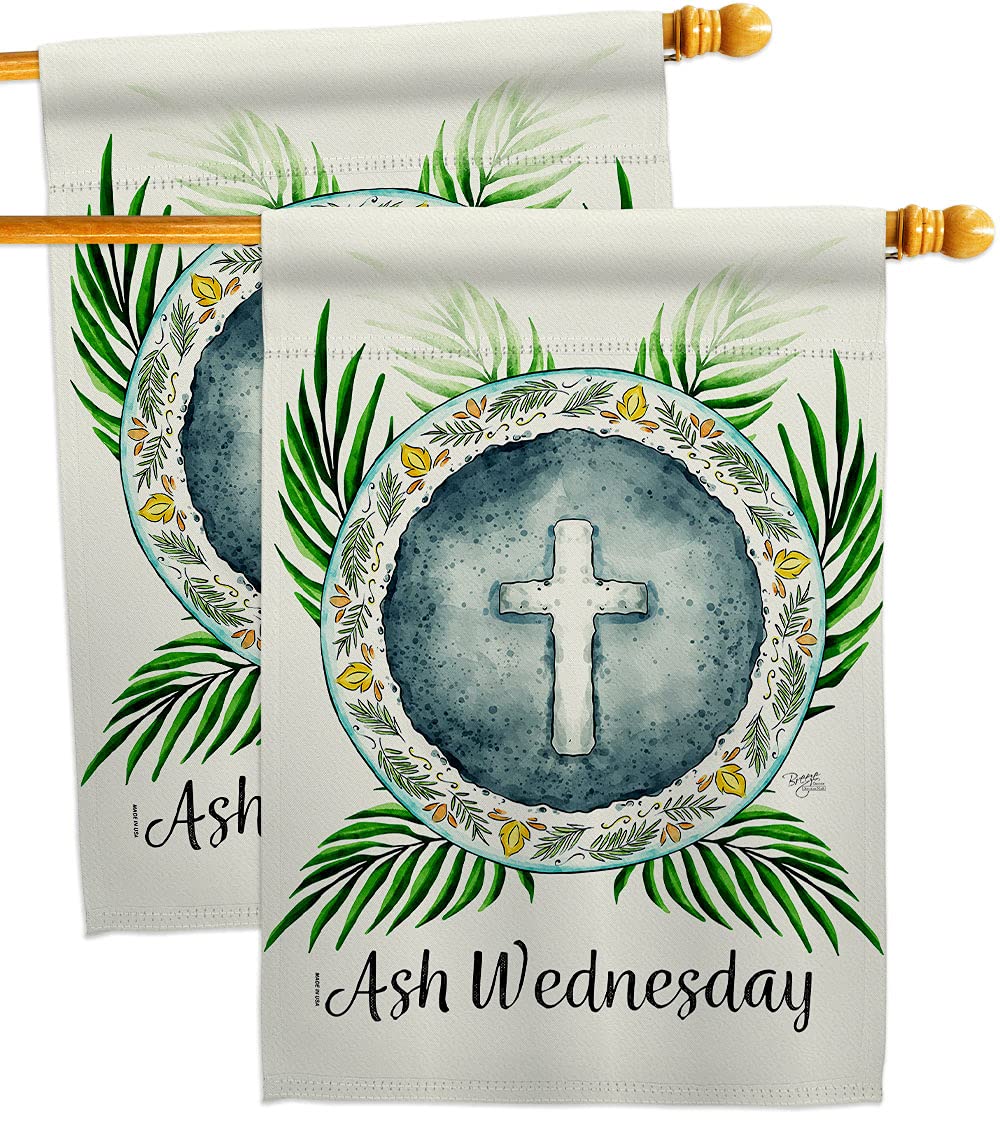 Holy Ash Wednesday House Flag 2-Pack - Religious Christian Easter Decor with Dove Symbol for Faith, Hope & Peace - Double-Sided Garden & Yard Banner - Made in USA - Perfect for Church, Home & Outdoor Decorations