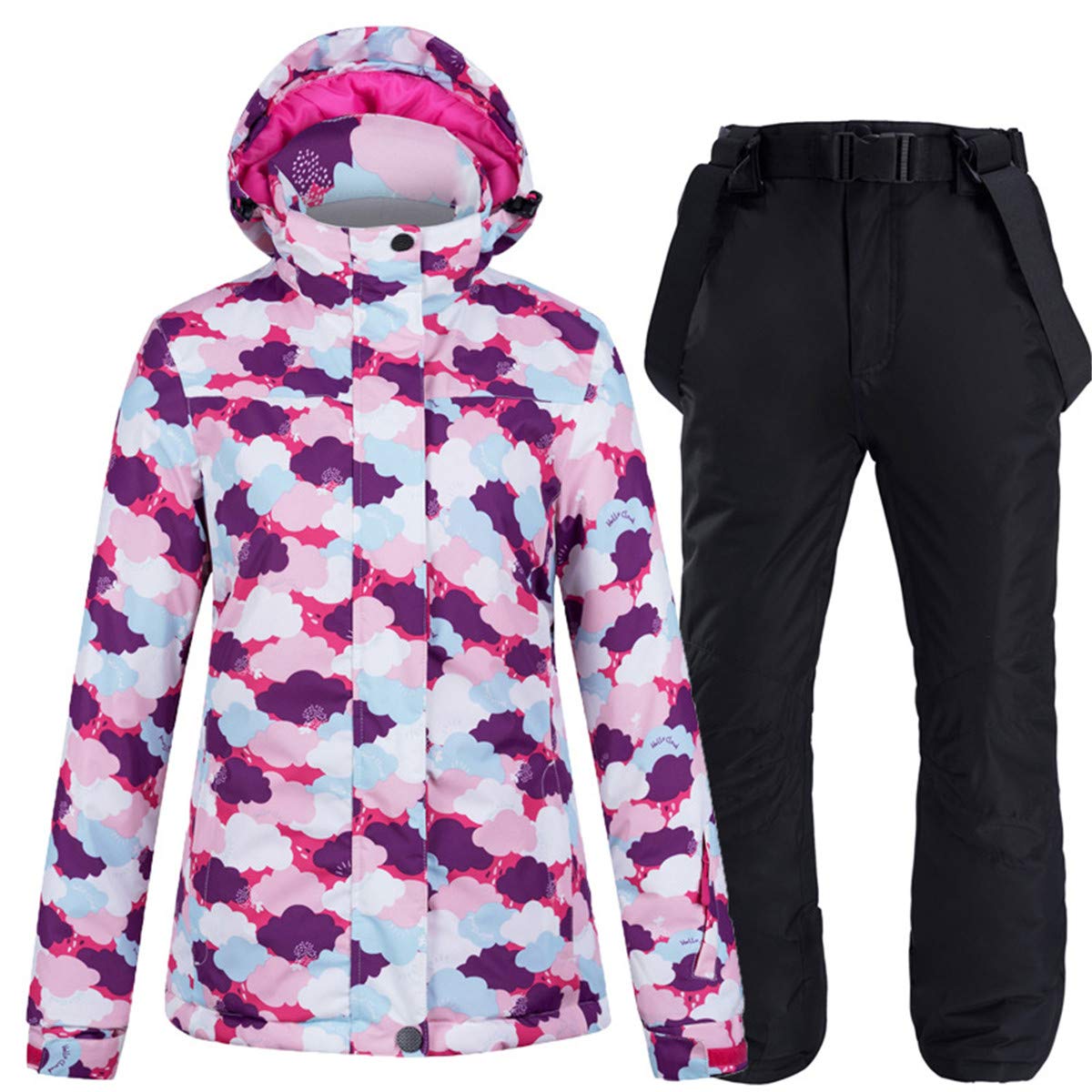 Women's Cloud Print Ski Jacket & Bib Pants Set - Windproof Waterproof Snowboard Coat for Winter Sports | Perfect for Skiing, Snowboarding & Mountain Adventures