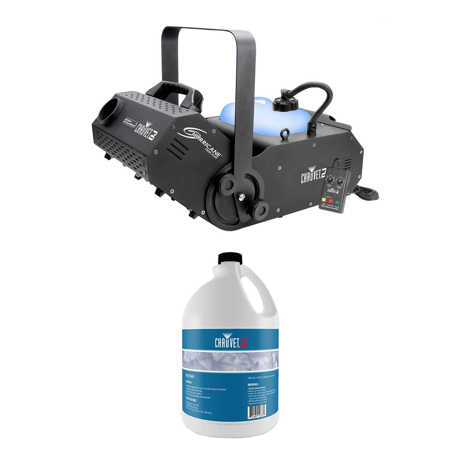 Chauvet H1800FLEX Professional Hurricane Fog Machine with 1 Gallon Fog Juice - High Output Smoke Effect for Stage, Halloween, Concerts & Events