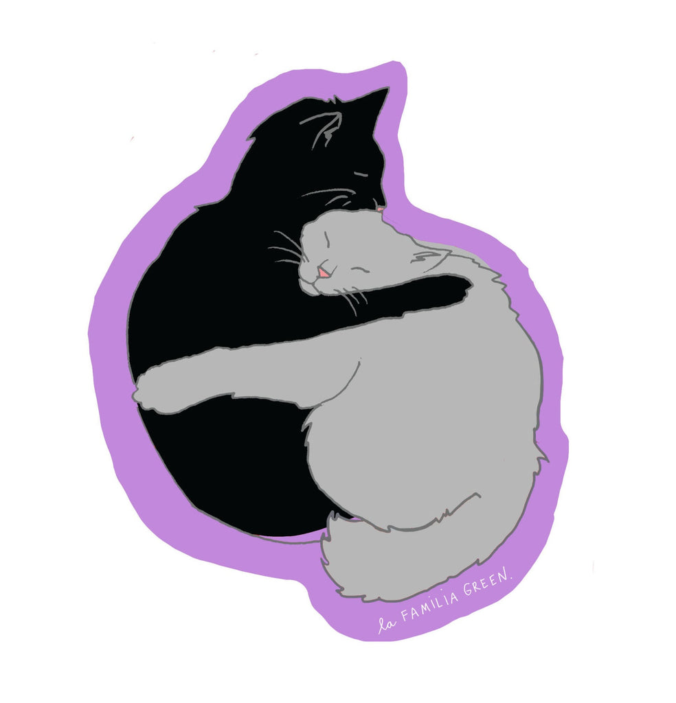 La Familia Green Cat Hugs Sticker - Cute Cat Lover Decal for Laptops, Water Bottles & Notebooks - Perfect for Pet Lovers & Gift Giving
