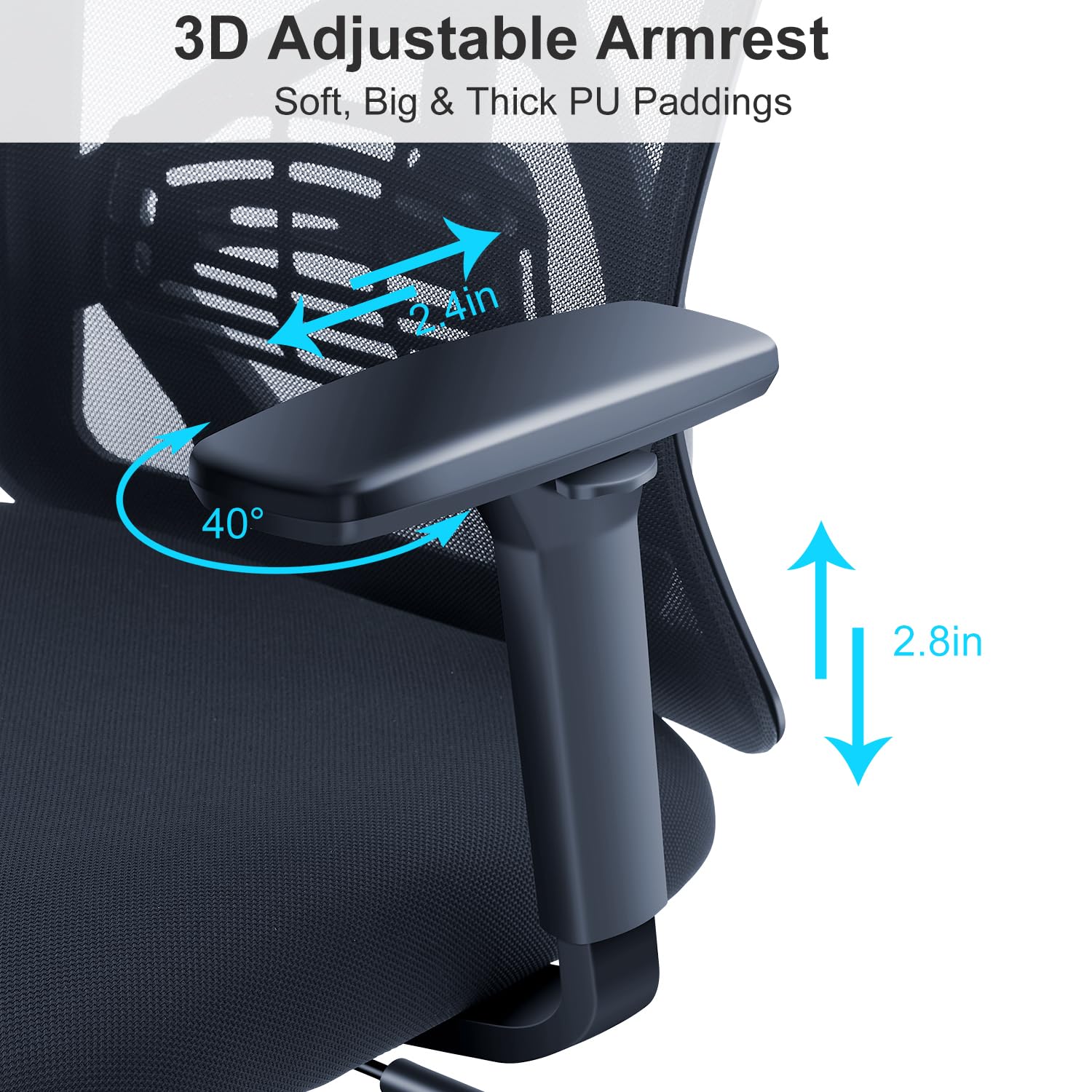 Ticova Ergonomic Office Chair - High Back Mesh Desk Chair with Adjustable Lumbar Support, Headrest & 3D Armrests - 130° Reclining Computer Chair for Home Office, Gaming, and Workspace Comfort