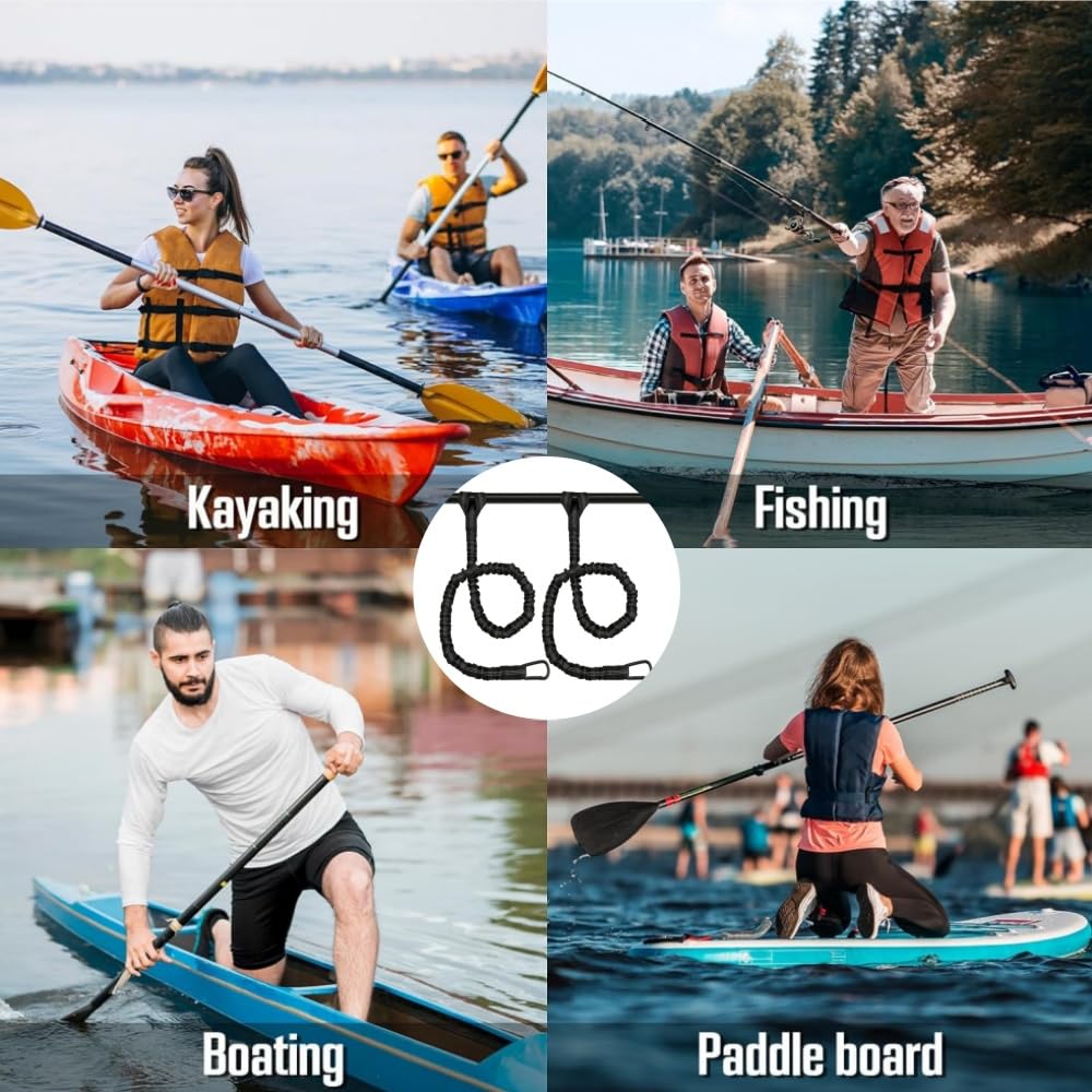 2PCS Stretchable Coiled Kayak Paddle Leash & Rod Lanyard - Durable Kayak Accessories for Paddles, Fishing Rods, and Gear - Perfect for Kayaking, Canoeing, and Water Sports Adventures