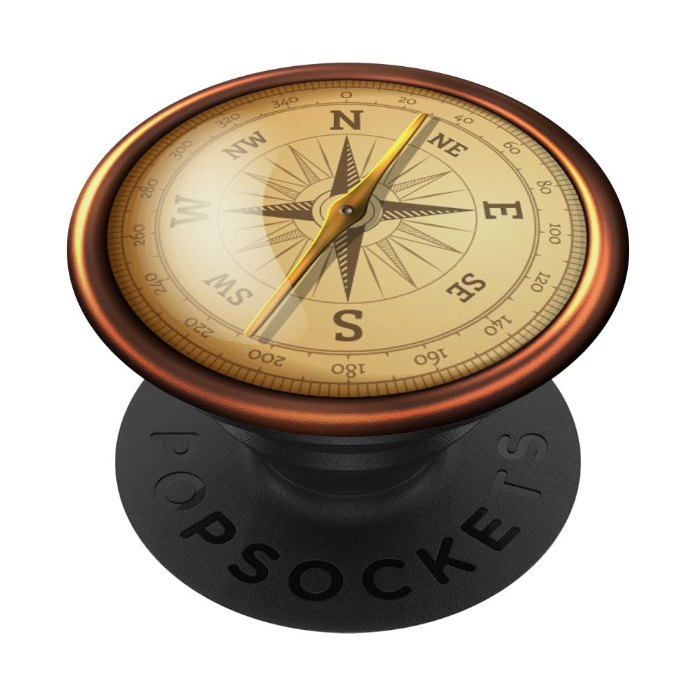 Nautical Compass Rose Cool Design PopSocket for iPhone & Samsung - Standard PopGrip with Swappable Top for Adventurers & Travel Lovers - Perfect for Hiking, Camping & Road Trips
