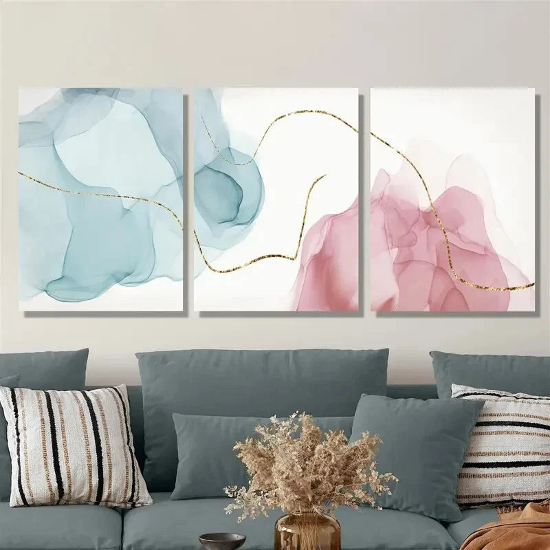 3PCS Luxury Gold Line Metal Wall Art Prints - Ready to Hang Modern Home Decor for Living Room, Bedroom & Office