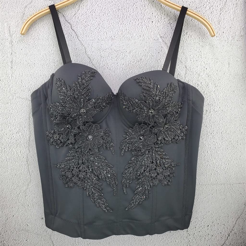 Vintage Gothic Embroidered Corset Top for Women - Sexy Bustier Overbust Corset (Black, Size S) | Perfect for Burlesque, Halloween Costumes & Gothic Fashion