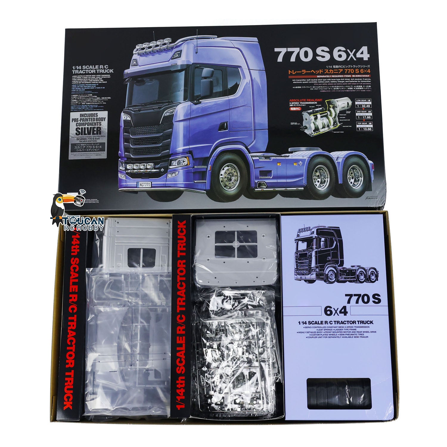 1/14 Scale 6X4 770S 56373 RC Tractor Truck - Silver 3-Speed Remote Control Car DIY Electric Model Kit (532x193x307mm) for Adults & Hobbyists - Off-Road Racing, Construction Play, STEM Learning
