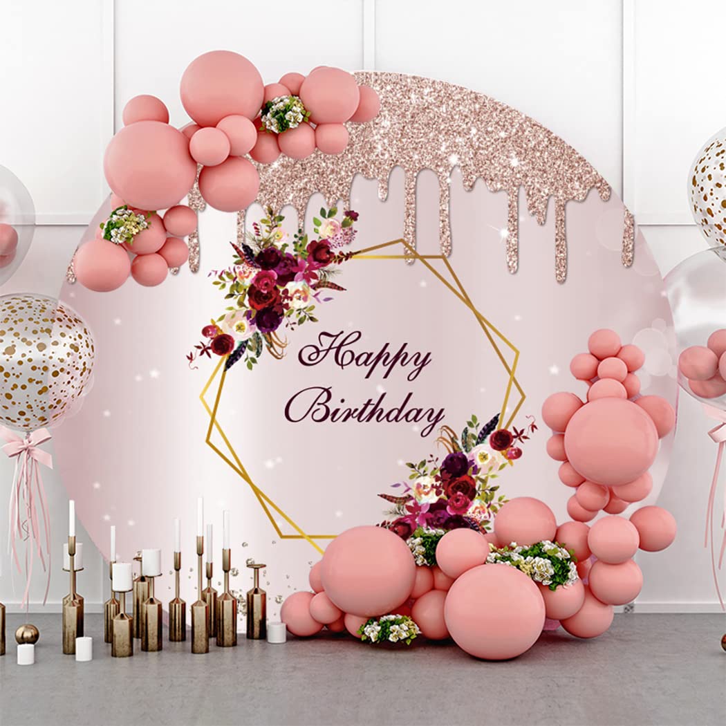 3x3ft Rose Gold Floral Glitter Diamond Photography Backdrop - Pink Birthday Party Decor for Girls & Women | Photo Booth, Portrait Studio, Baby Shower, Bridal Shower Background
