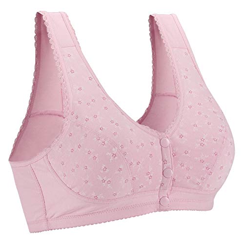 Comfortable Cotton Wireless Front Closure Bras for Elderly Women - Soft Cup Floral Padded Bras for Everyday Wear & Easy Dressing - Perfect for Relaxing at Home, Light Activities & Senior Comfort