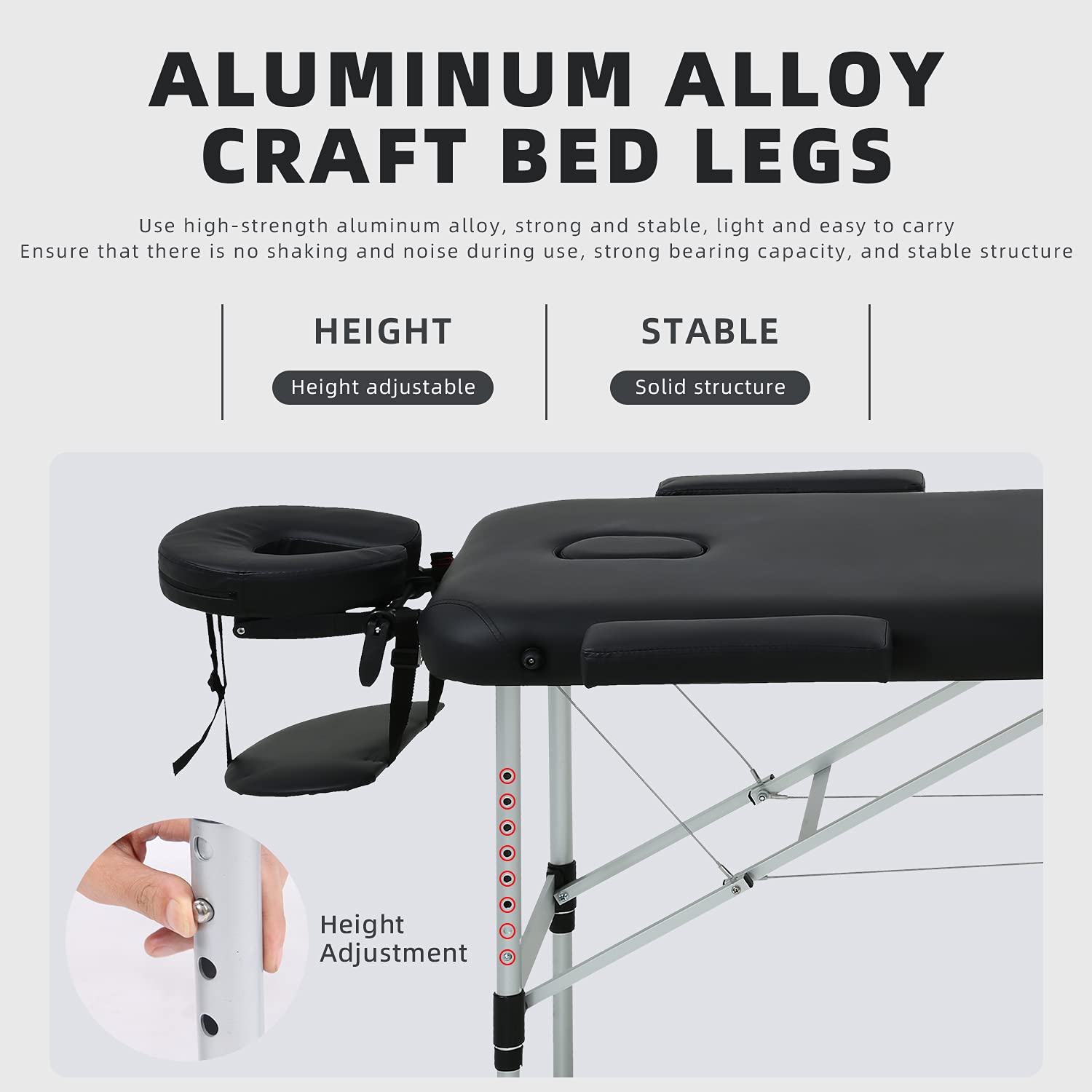 HCY 84 Inch Portable Massage Table - Adjustable Height Aluminum Folding Massage Bed with Carry Case for SPA, Salon & Tattoo (Black) | Perfect for Professional Therapists, Home Use & Mobile Services