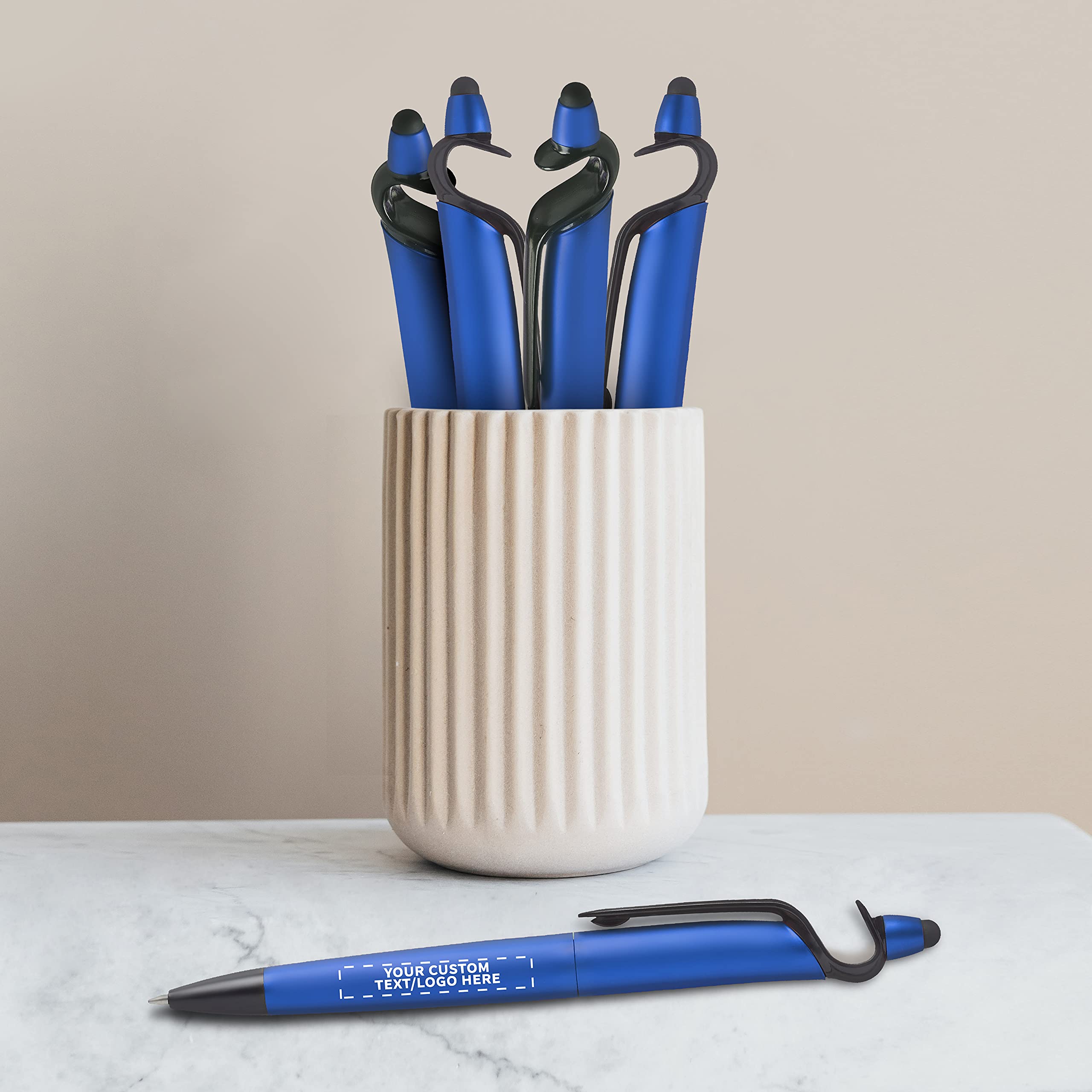 3-in-1 Multi-Function Plastic Pens with Stylus & Phone Stand - 50 Pack Bulk Office Supplies - Custom Text & Logo Printing - Ballpoint Black Ink Pens for Business Promotions, Giveaways & Corporate Events - Perfect for Trade Shows, Conferences & Employee Gifts
