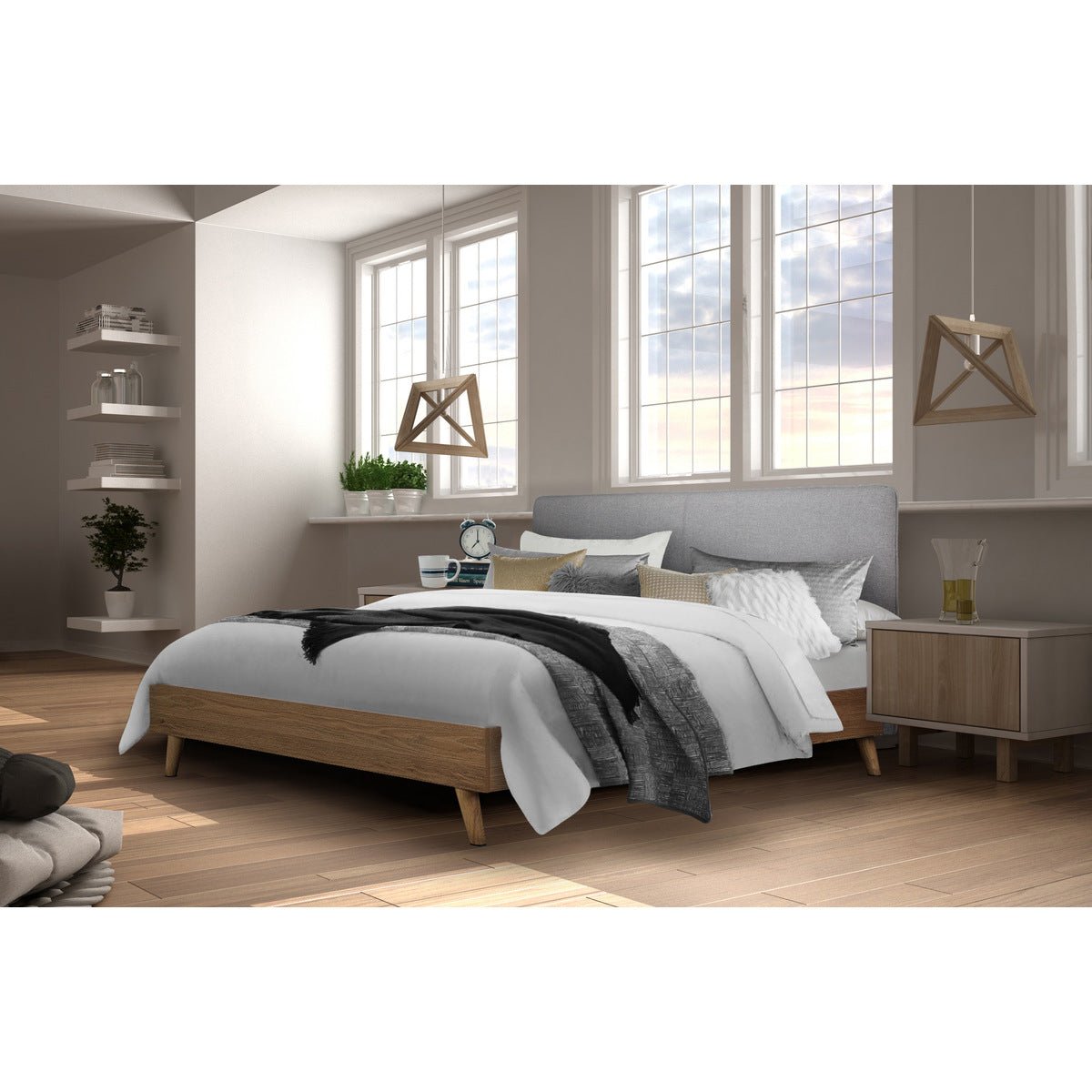 Cassidy Full Platform Bed with Upholstered Headboard - Queen Size Modern Bed Frame with Storage, Upholstered Bed for Bedroom, Guest Room & Master Suite