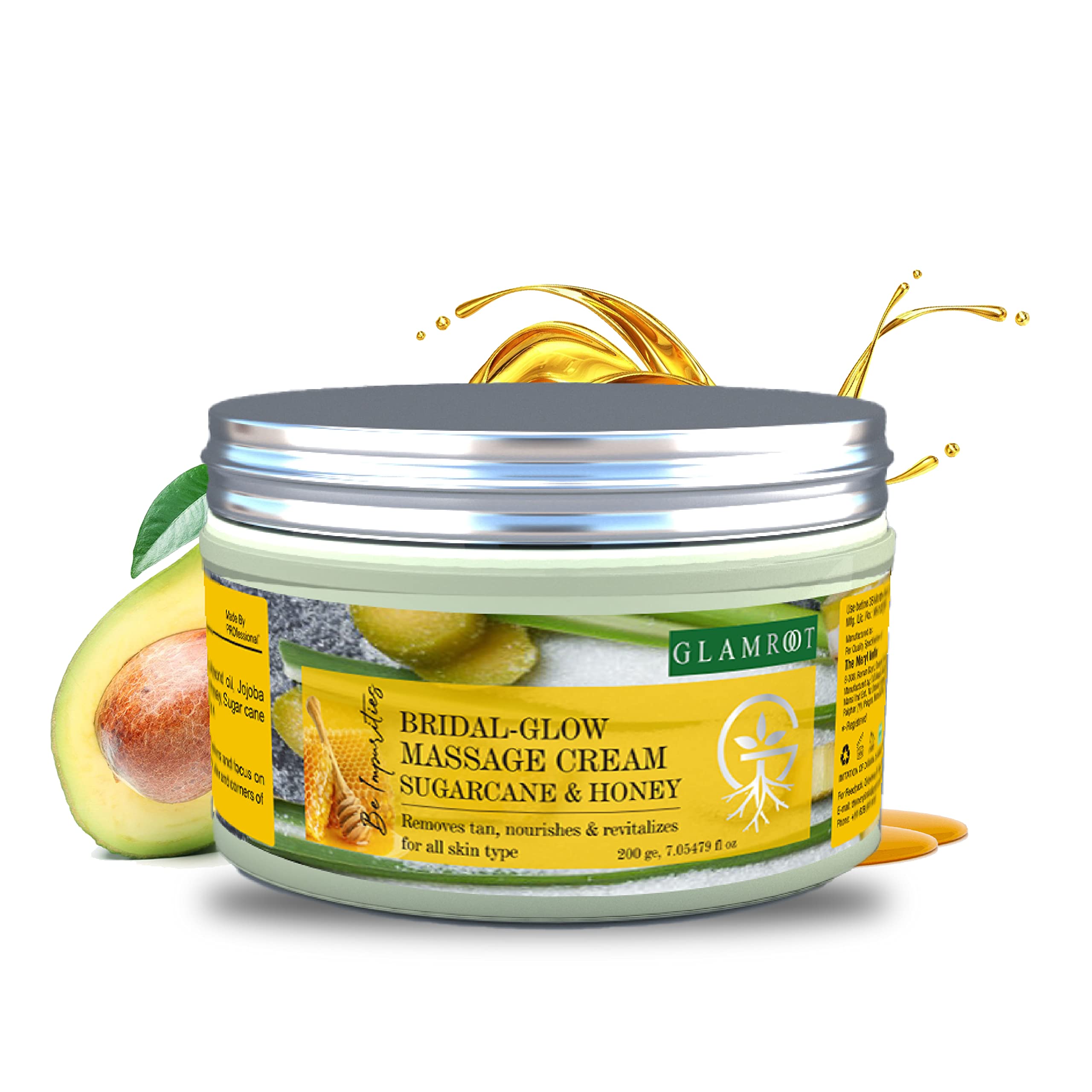 Glamroot Bridal-Glow Massage Cream with Natural Oils - Sugarcane, Honey, Wheat Germ, Avocado, Almond, Jojoba, Sandalwood & Clove | Hydrating & Nourishing for Men, Women & Girls | Perfect for Bridal Prep, Spa Days & Relaxing Massages